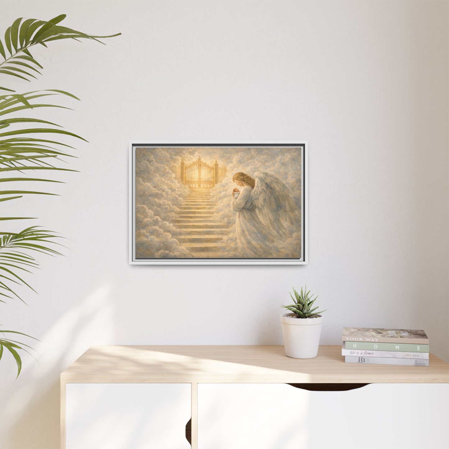 Escorted to Heaven | Guardian Angel Carrying Child Through the Gates Matte Canvas Framed 2 of 3
