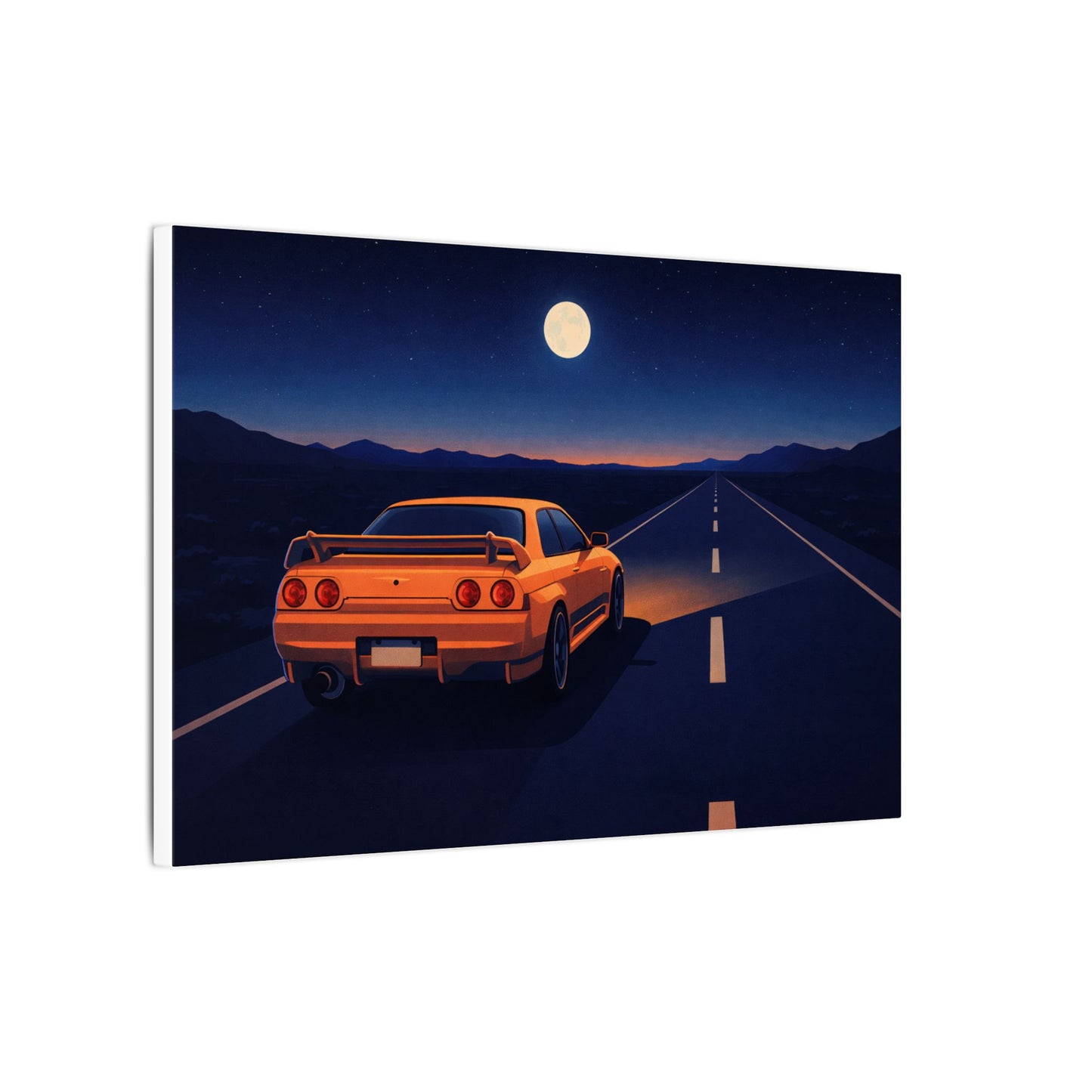 RetroGTR Orange Night Drive Wall Canvas | JDM Car Decor | Sports Car Poster | Garage Man Cave Bedroom Art 1 of 3