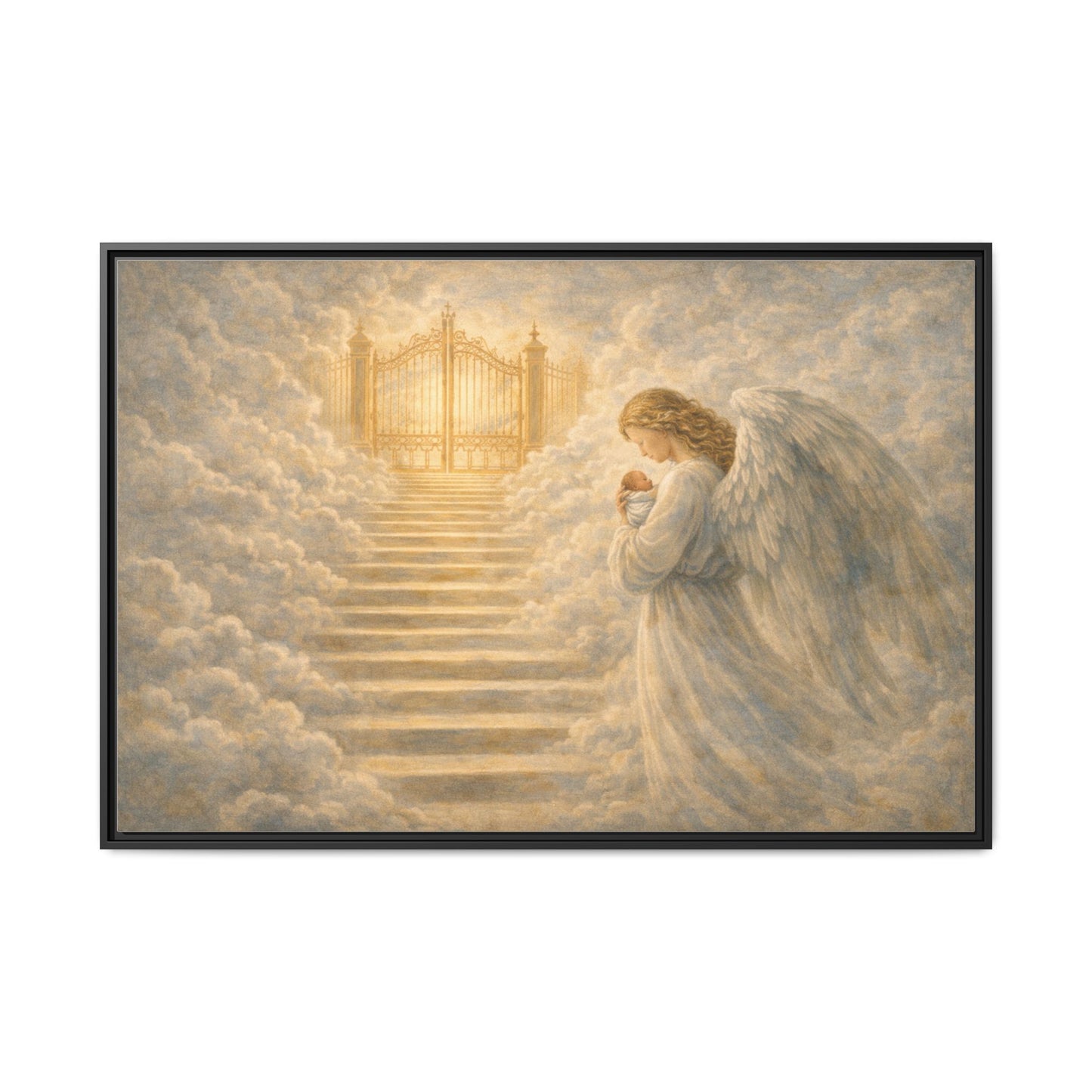 Escorted to Heaven | Guardian Angel Carrying Child Through the Gates Matte Canvas Framed 2 of 3