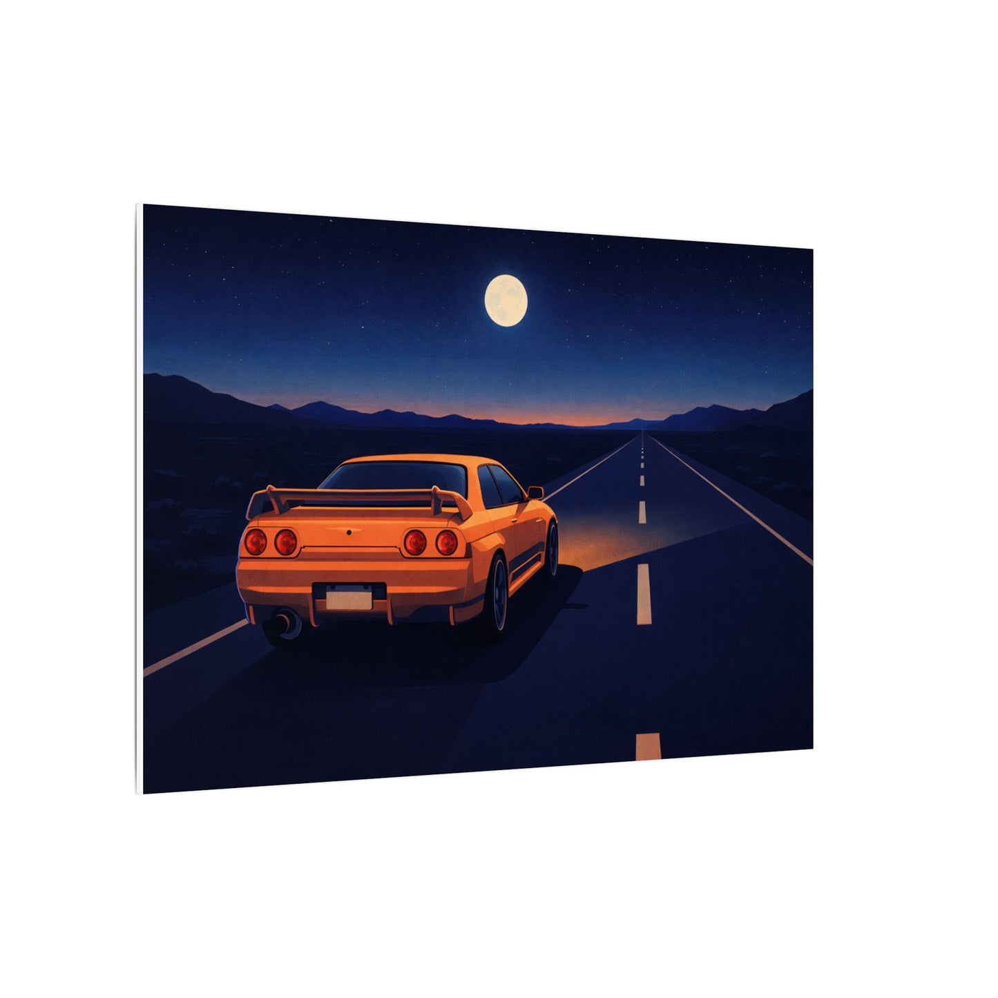 RetroGTR Orange Night Drive Wall Canvas | JDM Car Decor | Sports Car Poster | Garage Man Cave Bedroom Art 1 of 3