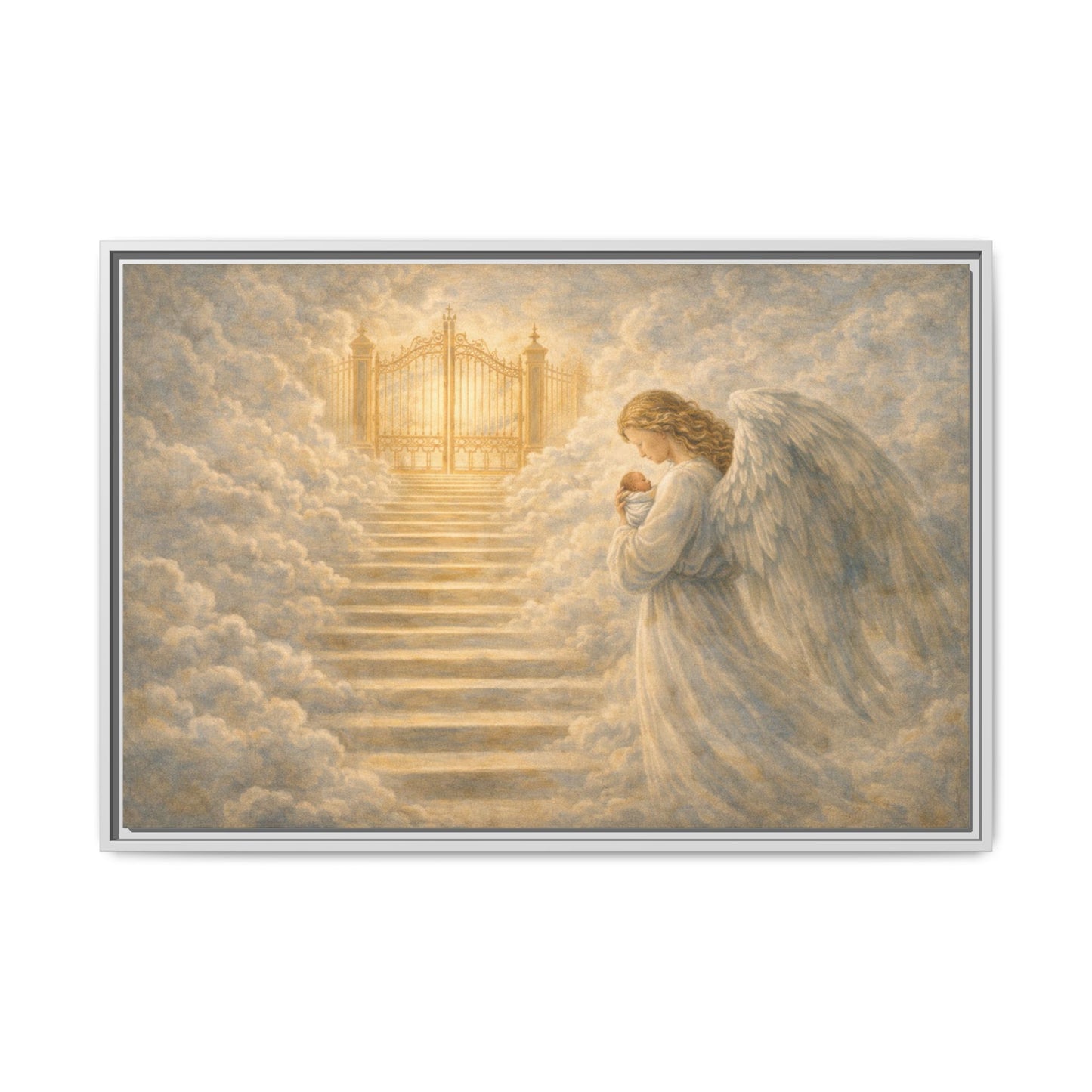 Escorted to Heaven | Guardian Angel Carrying Child Through the Gates Matte Canvas Framed 2 of 3