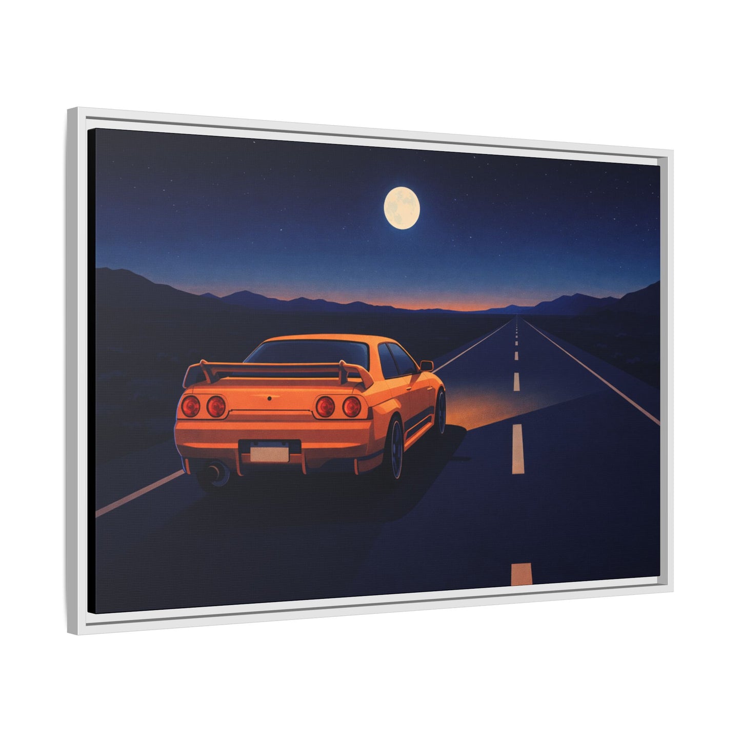 RetroGTR Orange Night Drive Wall Framed Canvas | JDM Car Decor | Sports Car Poster | Garage Man Cave Bedroom Art 1 of 3