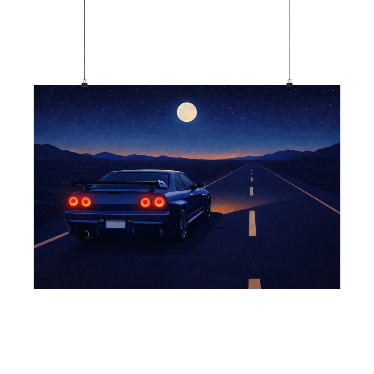 RetroGTR Blue Night Drive Wall Poster | JDM Car Decor | Sports Car Poster | Garage Man Cave Bedroom Art  2 of 3