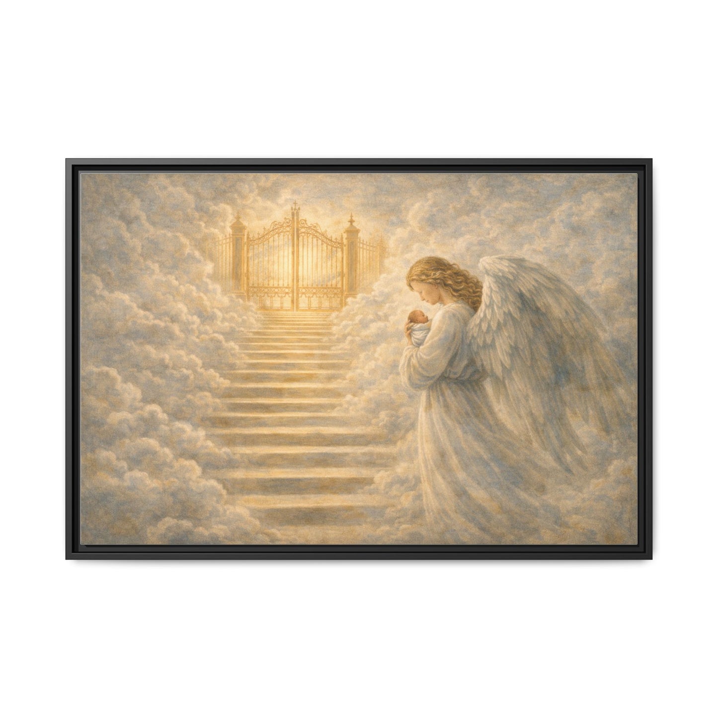 Escorted to Heaven | Guardian Angel Carrying Child Through the Gates Matte Canvas Framed 2 of 3