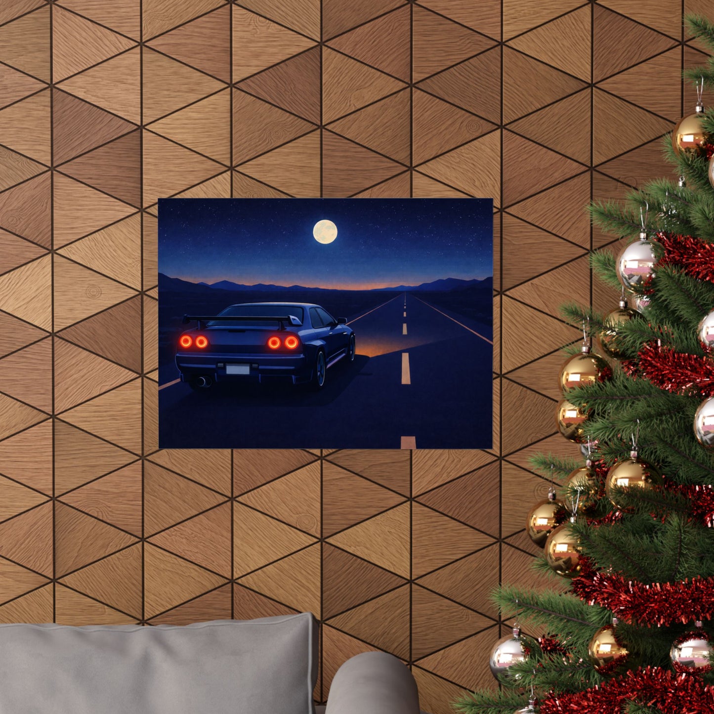 RetroGTR Blue Night Drive Wall Poster | JDM Car Decor | Sports Car Poster | Garage Man Cave Bedroom Art  2 of 3