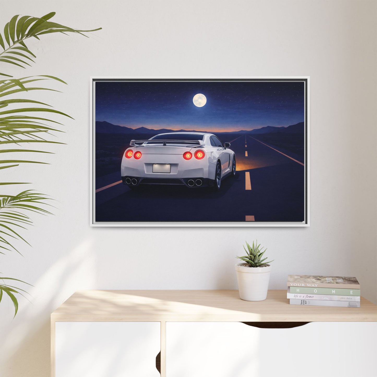 RetroGTR White Night Drive Wall Framed Canvas | JDM Car Decor | Sports Car Poster | Garage Man Cave Bedroom Art 3 of 3