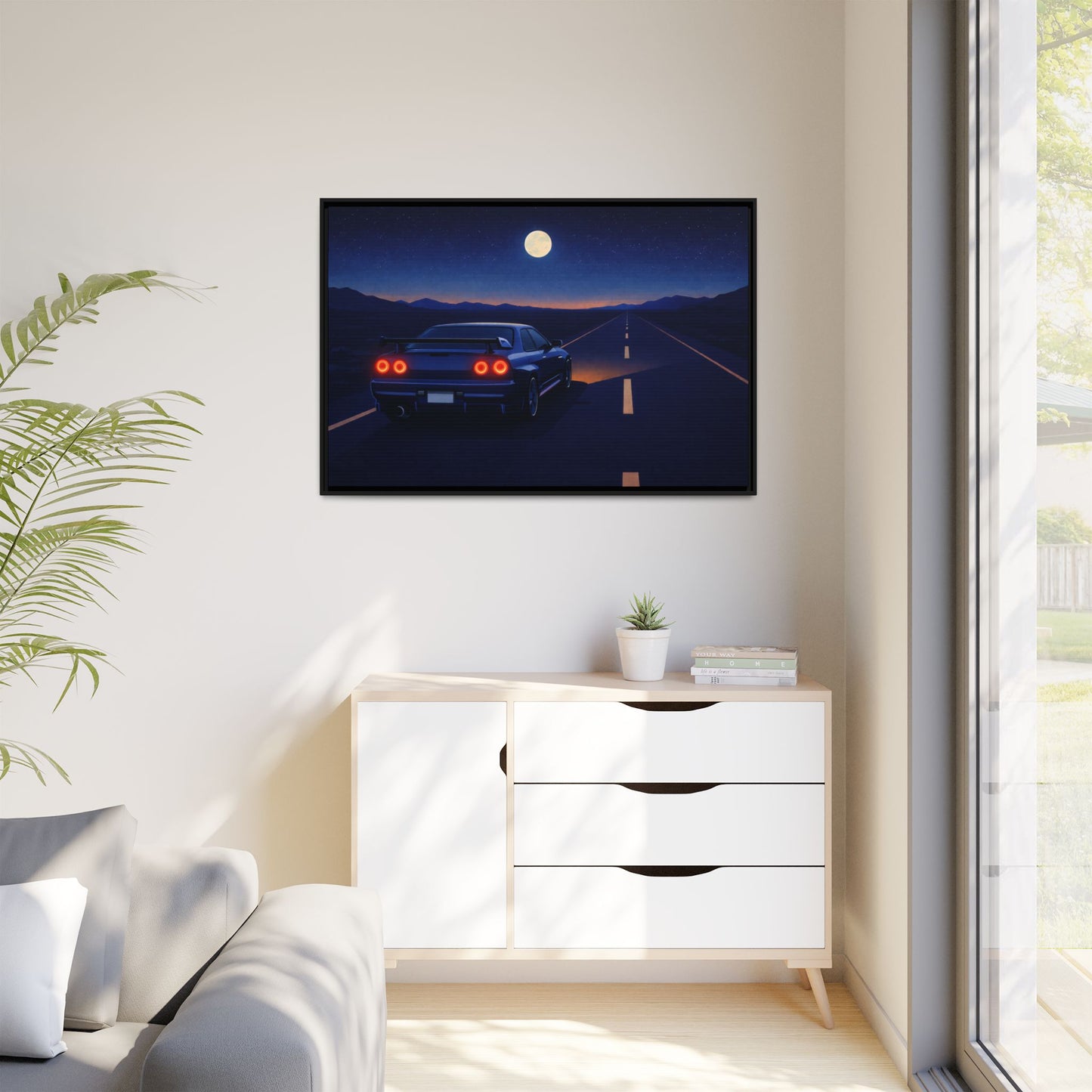 2 of 3 Sky Night GtrDrive Matte Canvas Framed | Sports Car Moonlight Wall Art