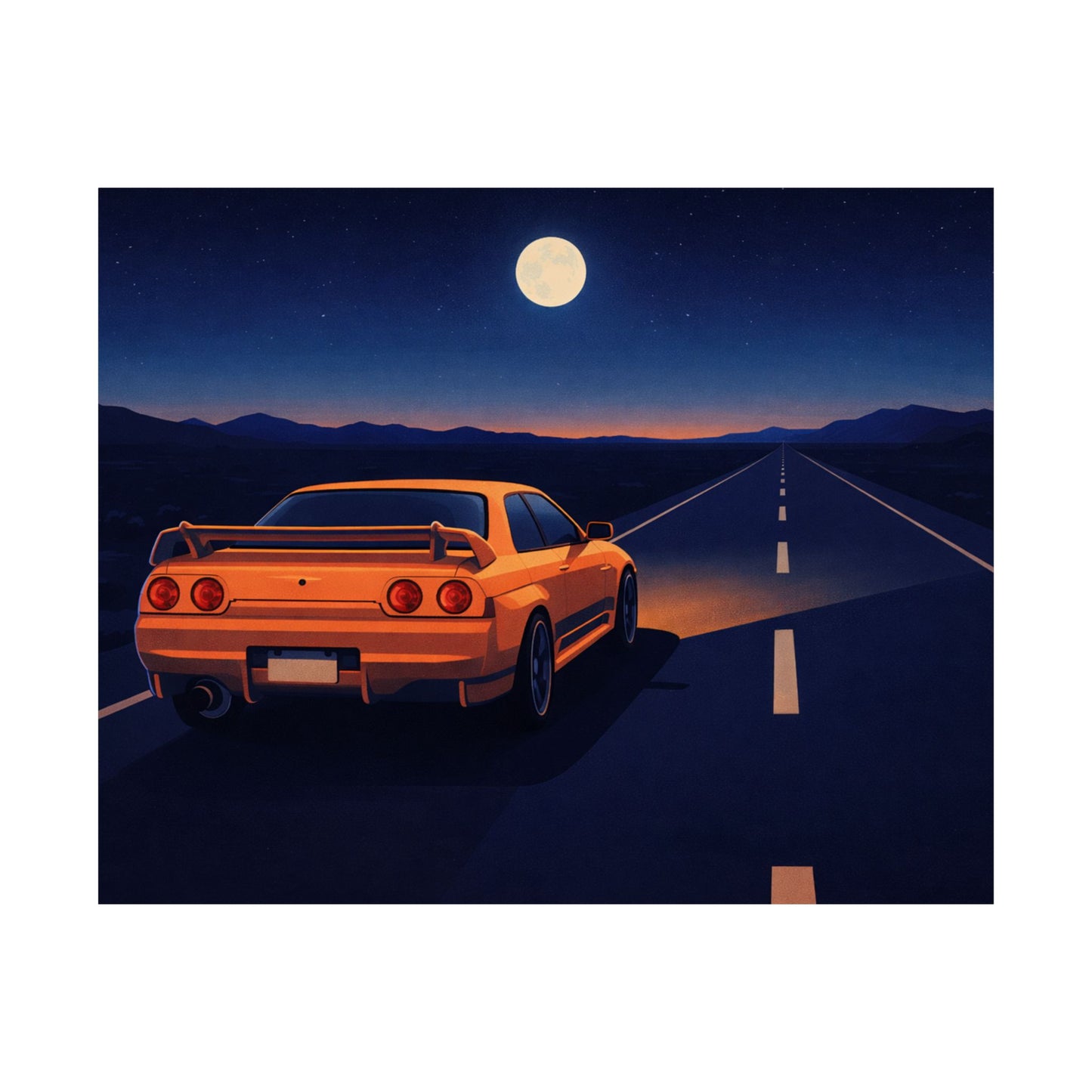 RetroGTR Orange Night Drive Wall Poster | JDM Car Decor | Sports Car Poster | Garage Man Cave Bedroom Art 1 of 3