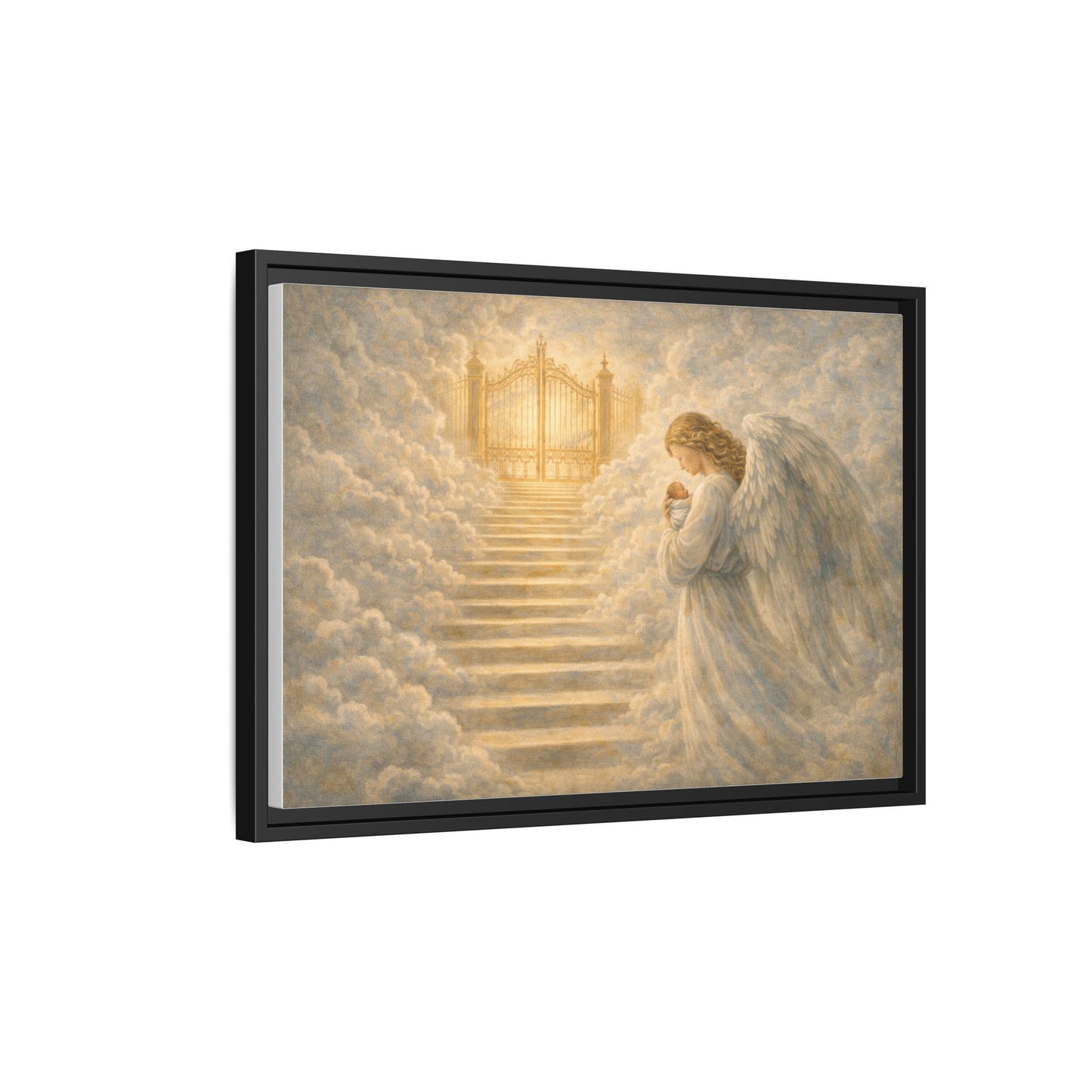 Escorted to Heaven | Guardian Angel Carrying Child Through the Gates Matte Canvas Framed 2 of 3