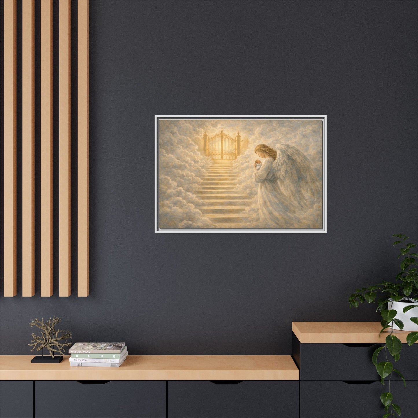 Escorted to Heaven | Guardian Angel Carrying Child Through the Gates Matte Canvas Framed 2 of 3