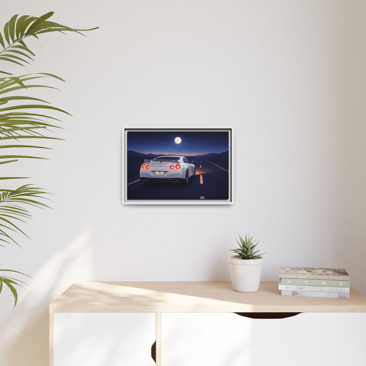 RetroGTR White Night Drive Wall Framed Canvas | JDM Car Decor | Sports Car Poster | Garage Man Cave Bedroom Art 3 of 3