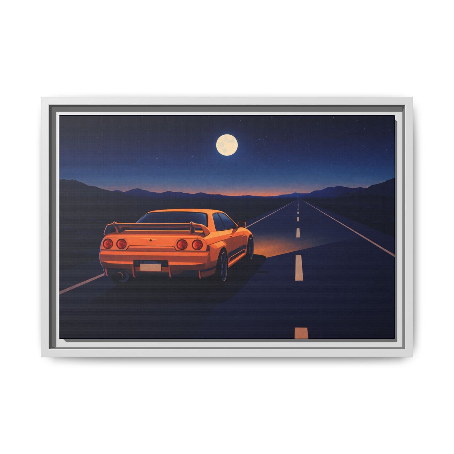 RetroGTR Orange Night Drive Wall Framed Canvas | JDM Car Decor | Sports Car Poster | Garage Man Cave Bedroom Art 1 of 3