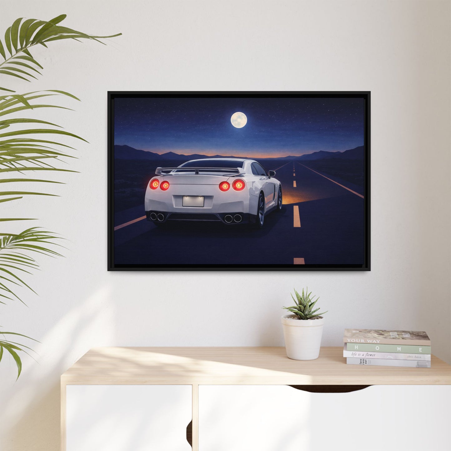 RetroGTR White Night Drive Wall Framed Canvas | JDM Car Decor | Sports Car Poster | Garage Man Cave Bedroom Art 3 of 3