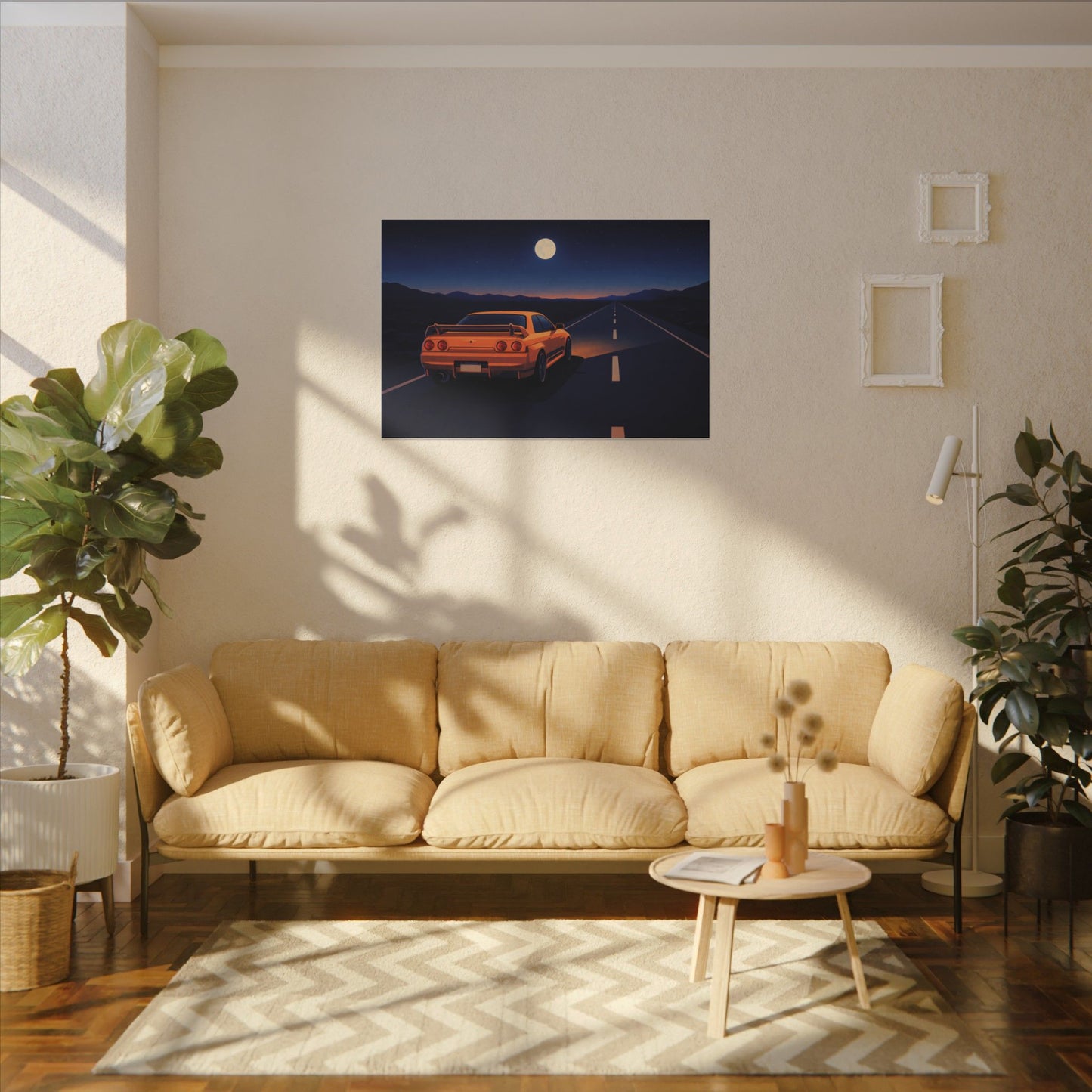 RetroGTR Orange Night Drive Wall Canvas | JDM Car Decor | Sports Car Poster | Garage Man Cave Bedroom Art 1 of 3