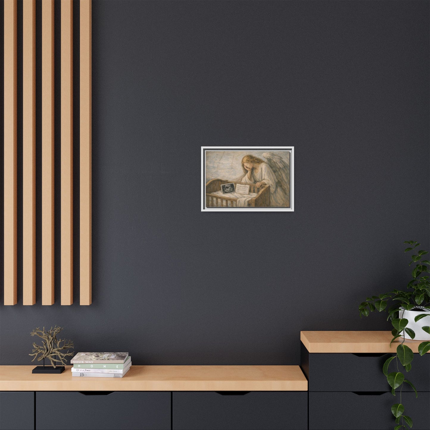 The Angel Who Waited | Weeping Guardian Over Empty Crib | Framed Memorial Canvas Art
