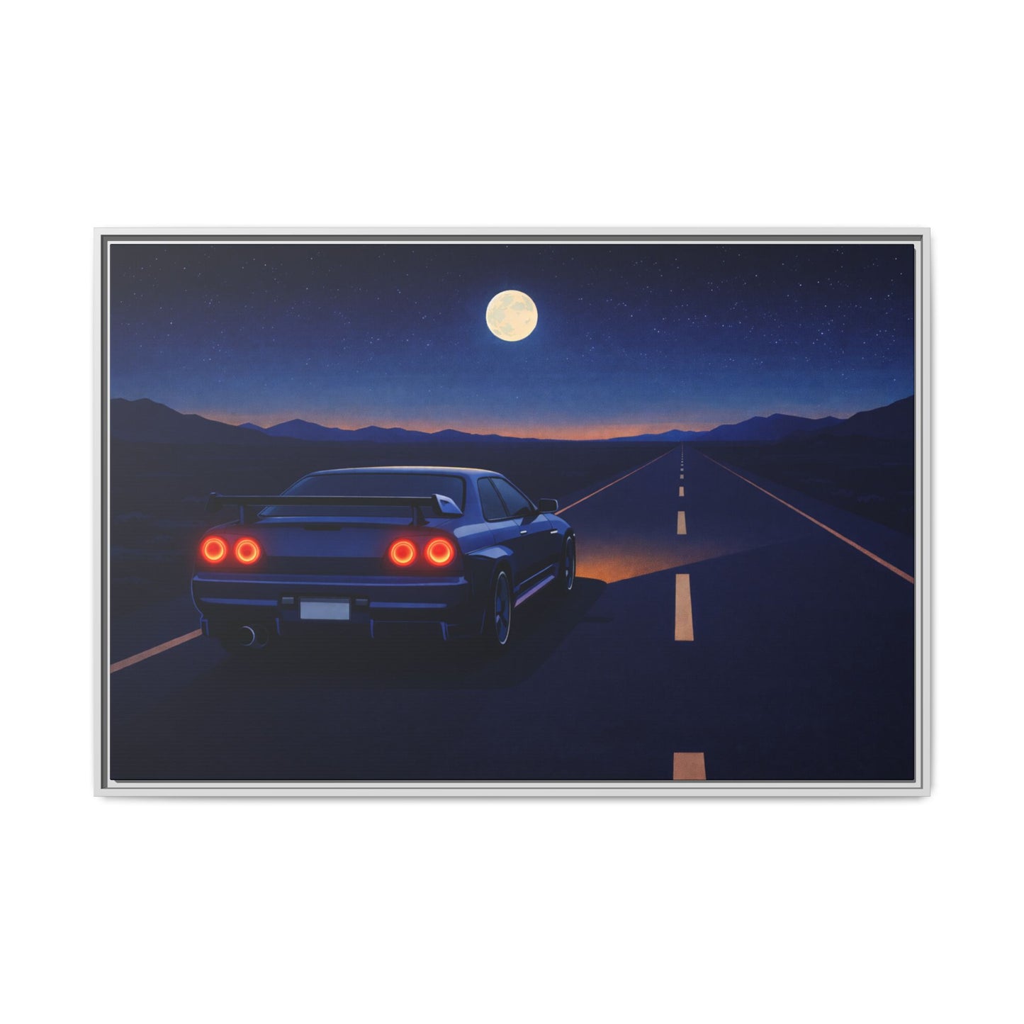 RetroGTR Blue Night Drive Wall Framed Canvas | JDM Car Decor | Sports Car Poster | Garage Man Cave Bedroom Art 2 of 3