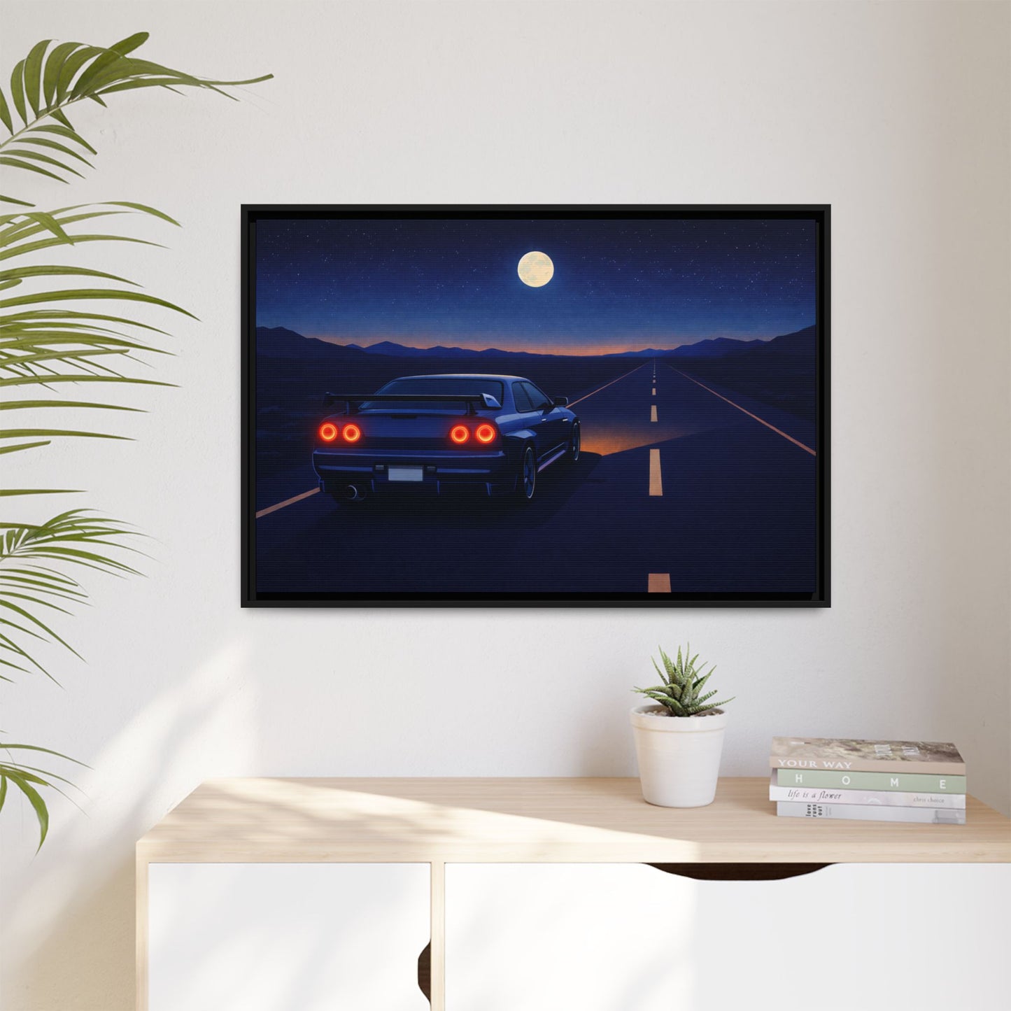 2 of 3 Sky Night GtrDrive Matte Canvas Framed | Sports Car Moonlight Wall Art