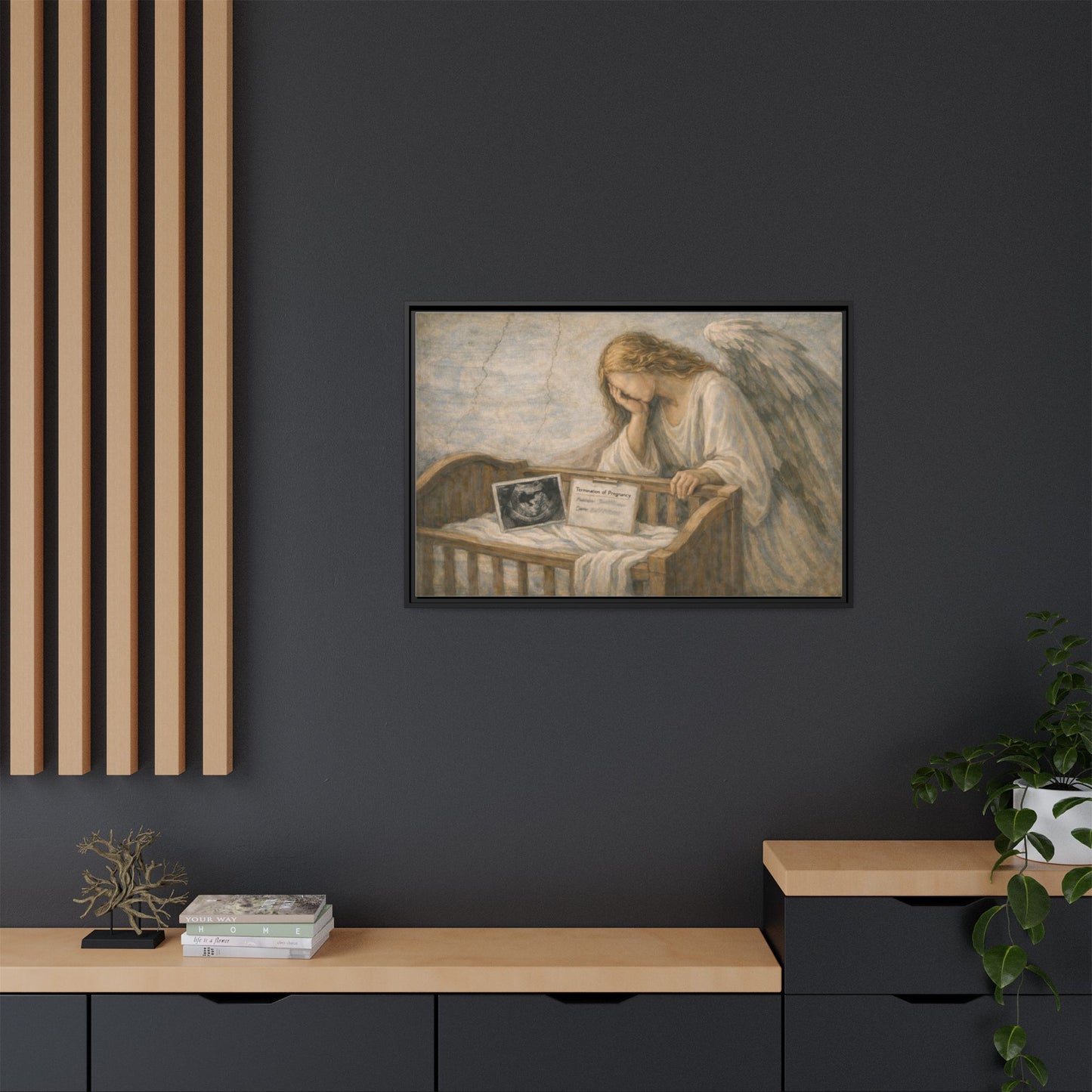 The Angel Who Waited | Weeping Guardian Over Empty Crib | Framed Memorial Canvas Art