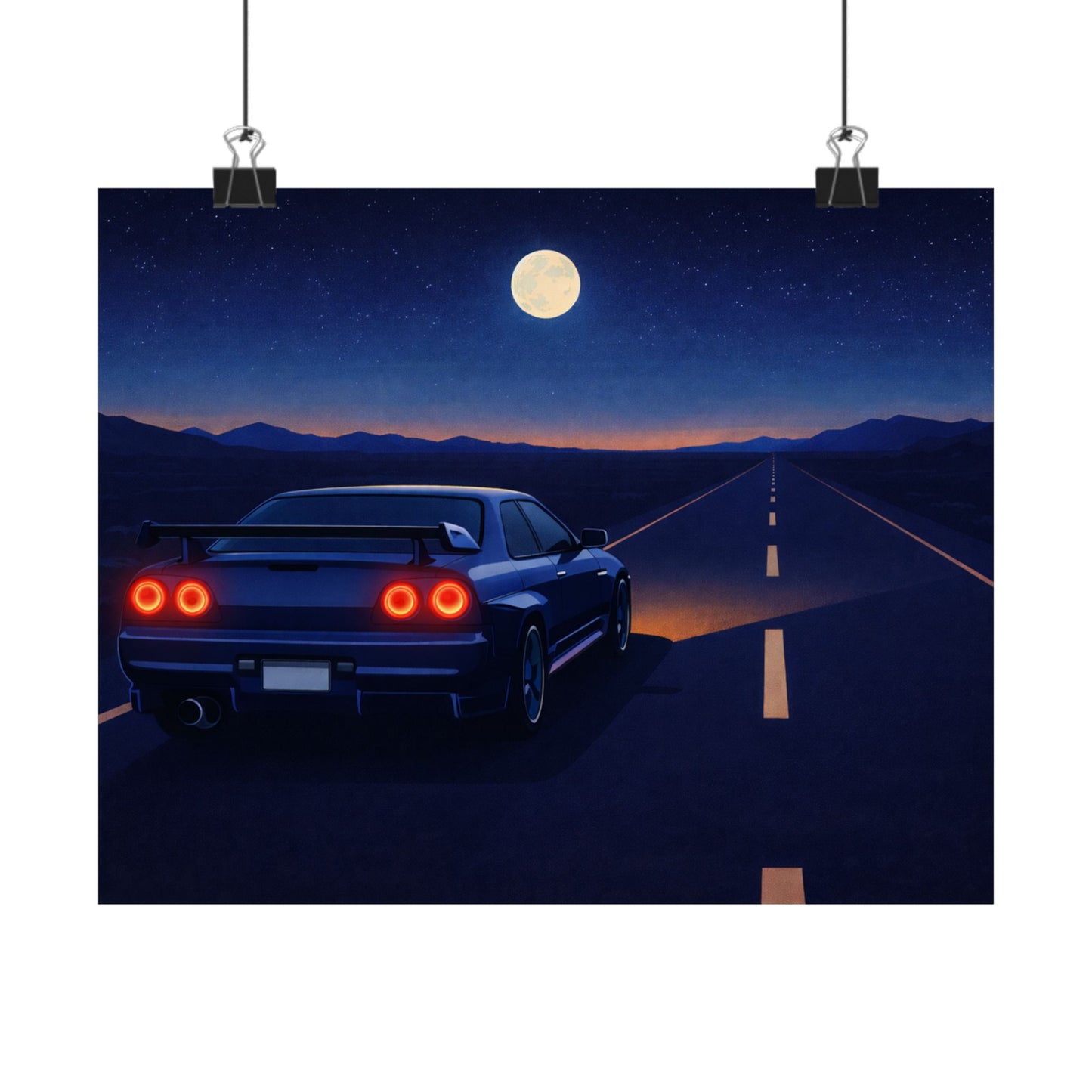 RetroGTR Blue Night Drive Wall Poster | JDM Car Decor | Sports Car Poster | Garage Man Cave Bedroom Art  2 of 3