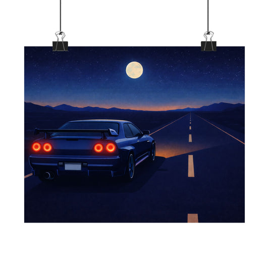 RetroGTR Blue Night Drive Wall Poster | JDM Car Decor | Sports Car Poster | Garage Man Cave Bedroom Art  2 of 3