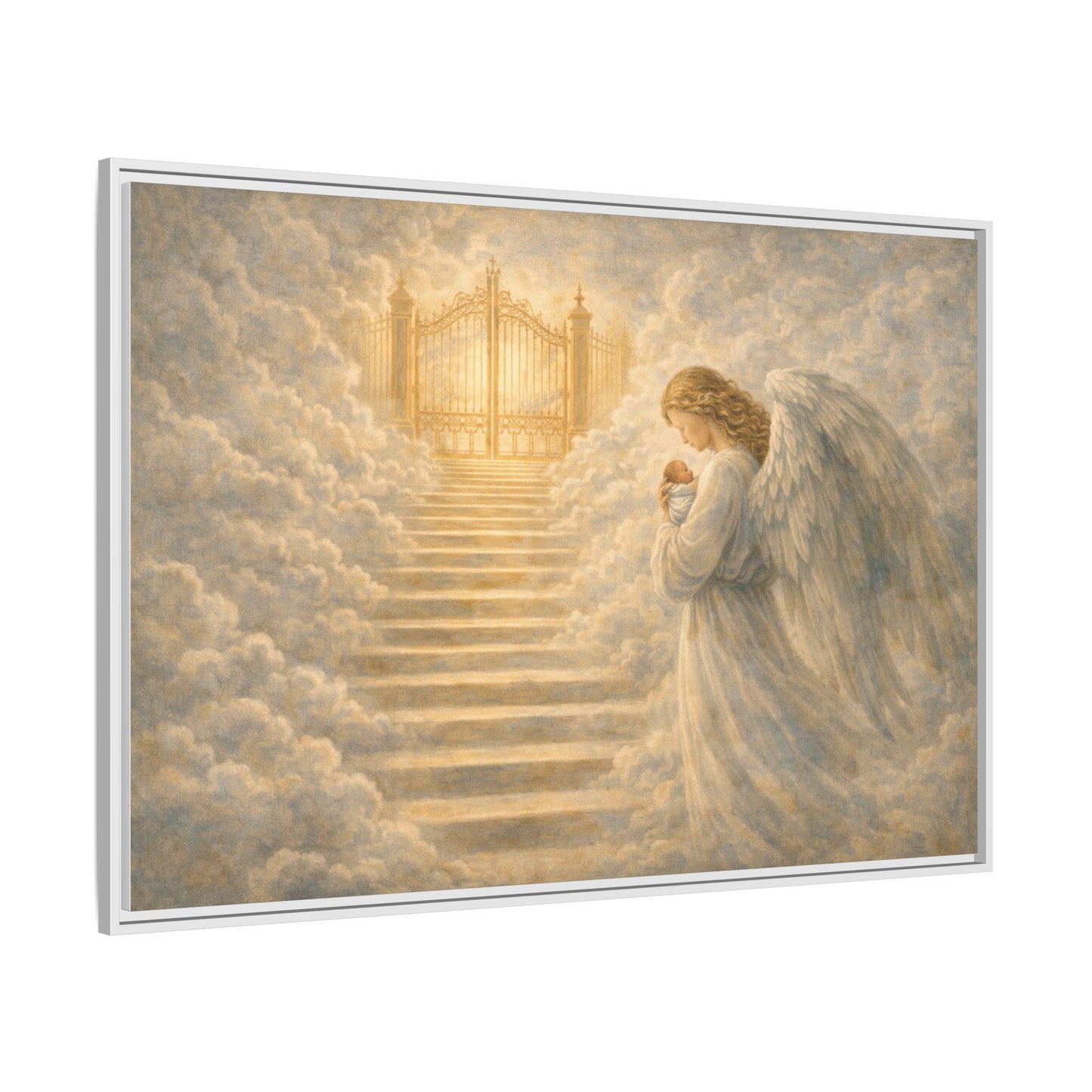 Escorted to Heaven | Guardian Angel Carrying Child Through the Gates Matte Canvas Framed 2 of 3