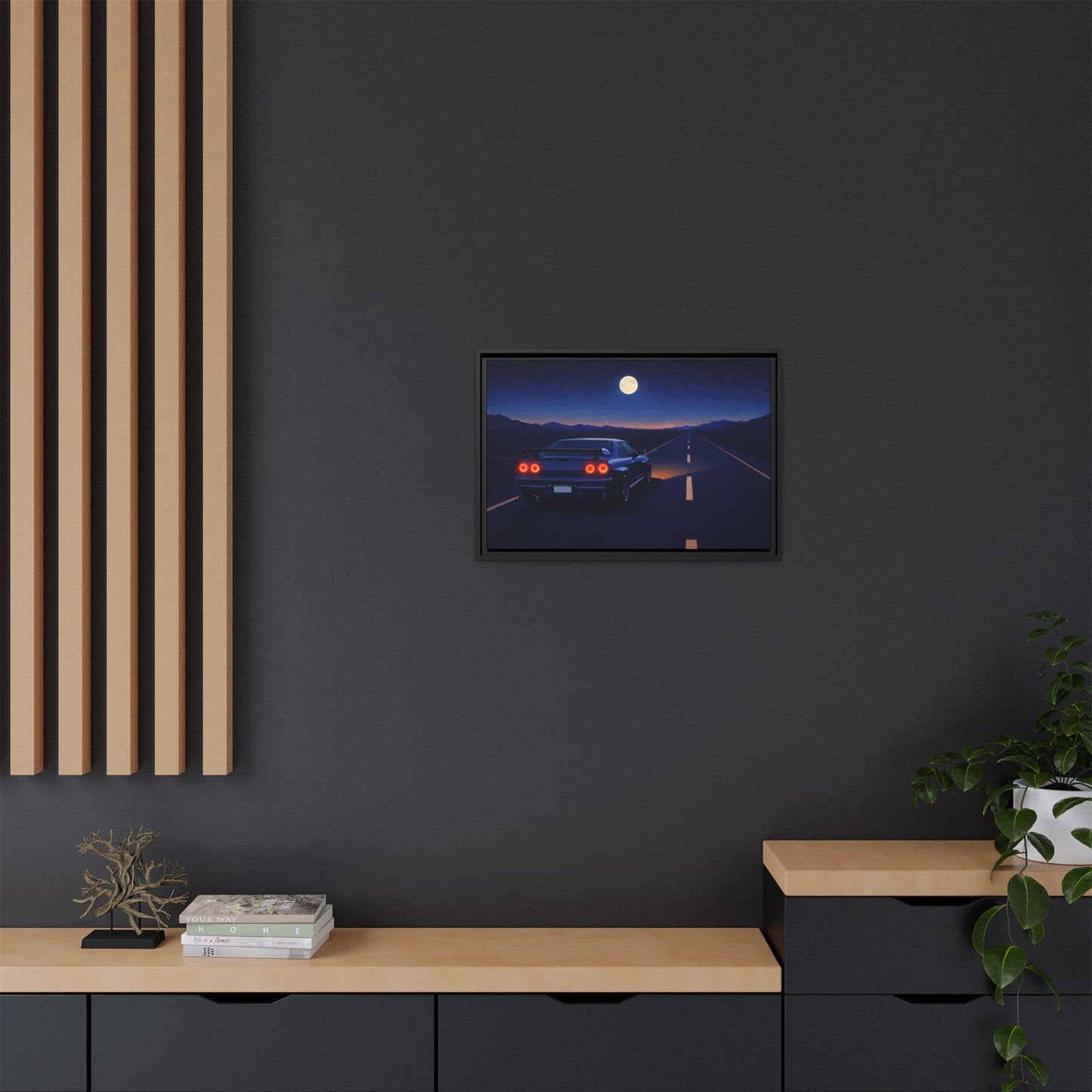 RetroGTR Blue Night Drive Wall Framed Canvas | JDM Car Decor | Sports Car Poster | Garage Man Cave Bedroom Art 2 of 3
