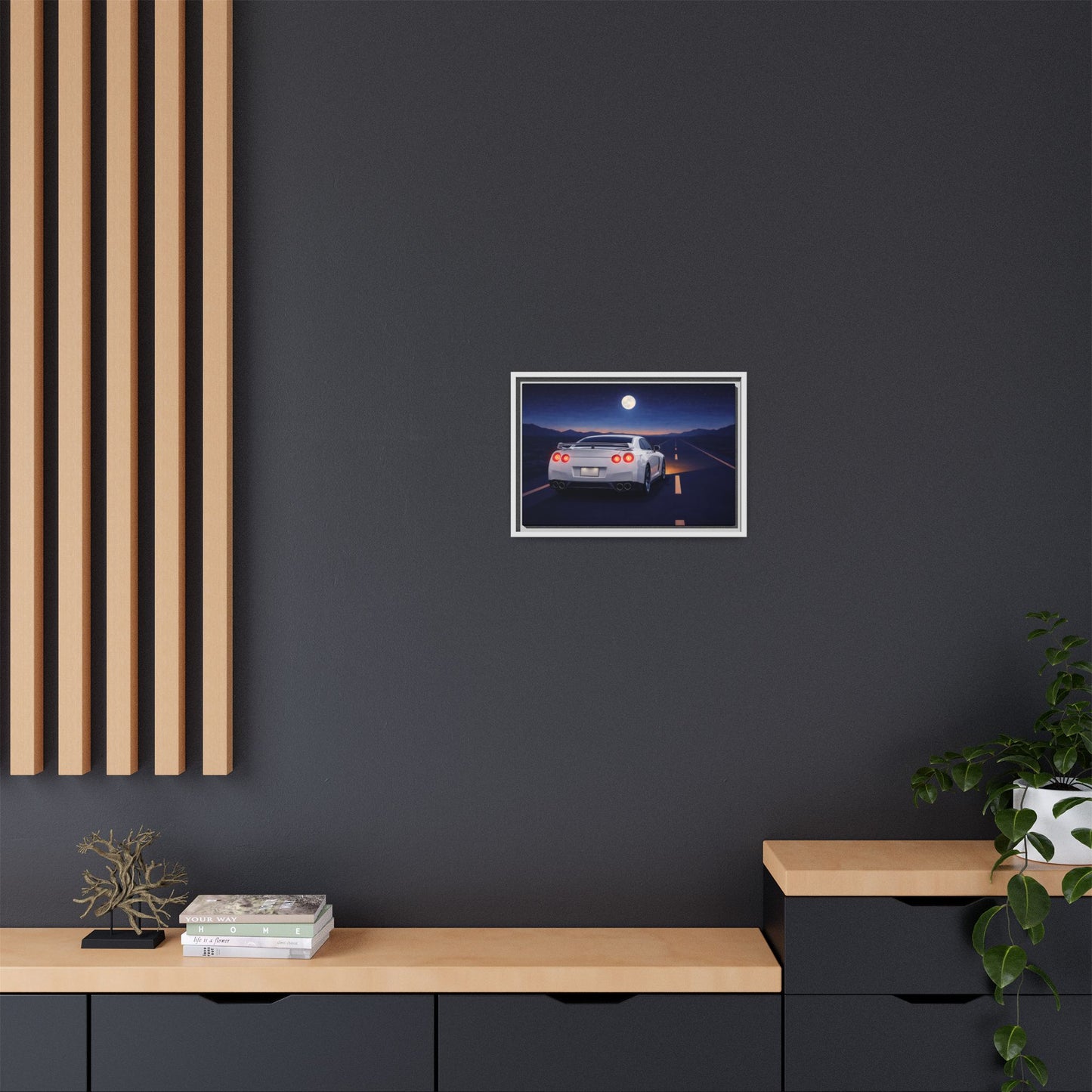 RetroGTR White Night Drive Wall Framed Canvas | JDM Car Decor | Sports Car Poster | Garage Man Cave Bedroom Art 3 of 3
