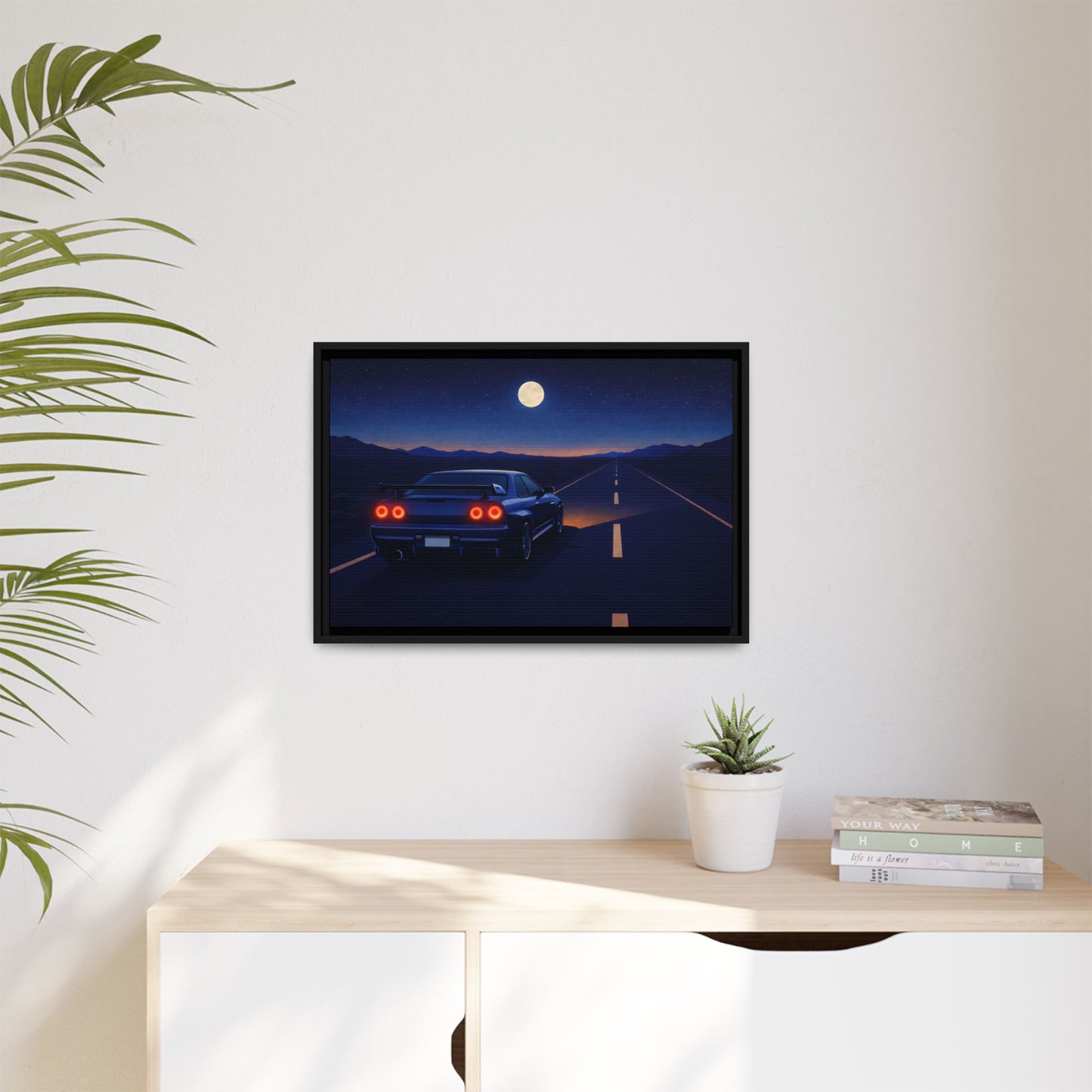 2 of 3 Sky Night GtrDrive Matte Canvas Framed | Sports Car Moonlight Wall Art