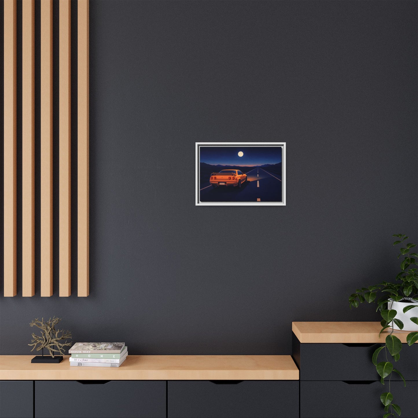 RetroGTR Orange Night Drive Wall Framed Canvas | JDM Car Decor | Sports Car Poster | Garage Man Cave Bedroom Art 1 of 3