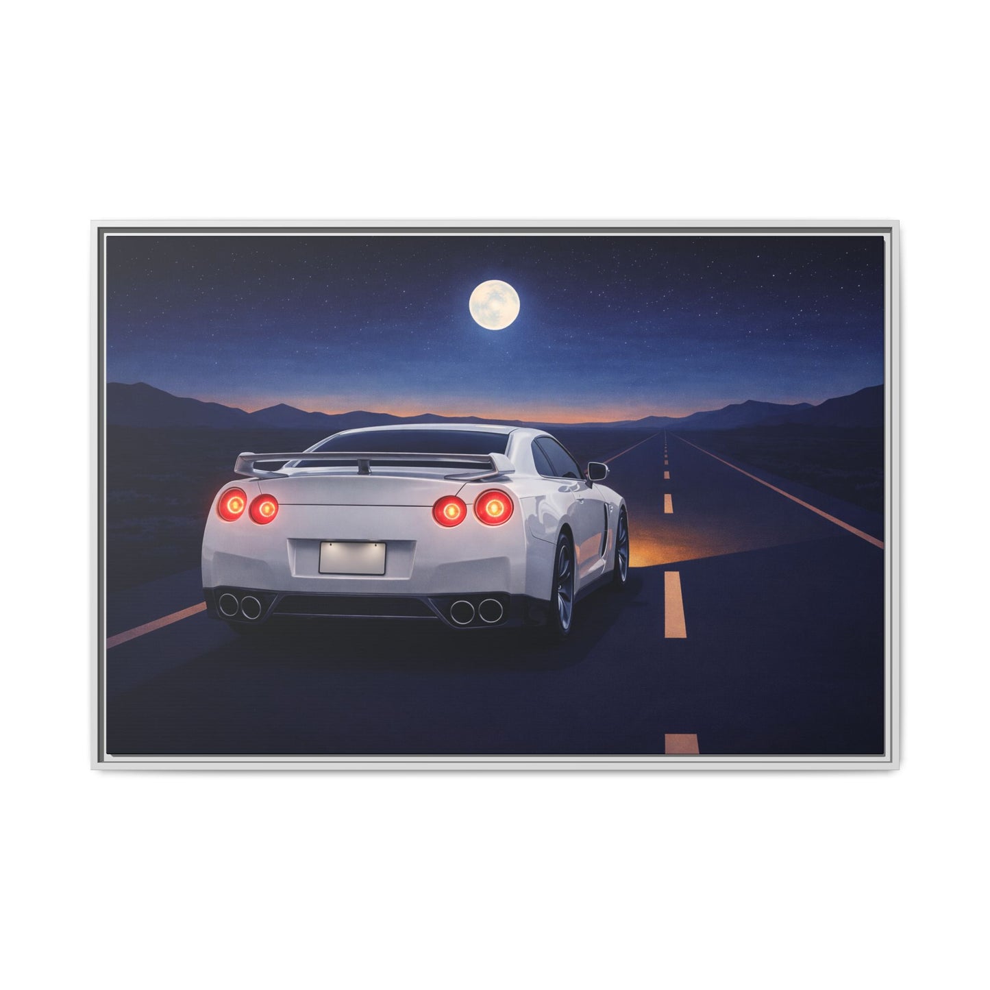 RetroGTR White Night Drive Wall Framed Canvas | JDM Car Decor | Sports Car Poster | Garage Man Cave Bedroom Art 3 of 3