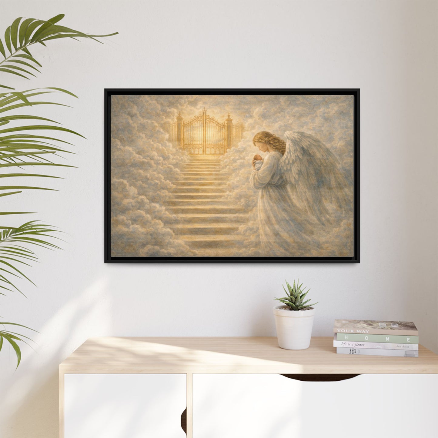 Escorted to Heaven | Guardian Angel Carrying Child Through the Gates Matte Canvas Framed 2 of 3