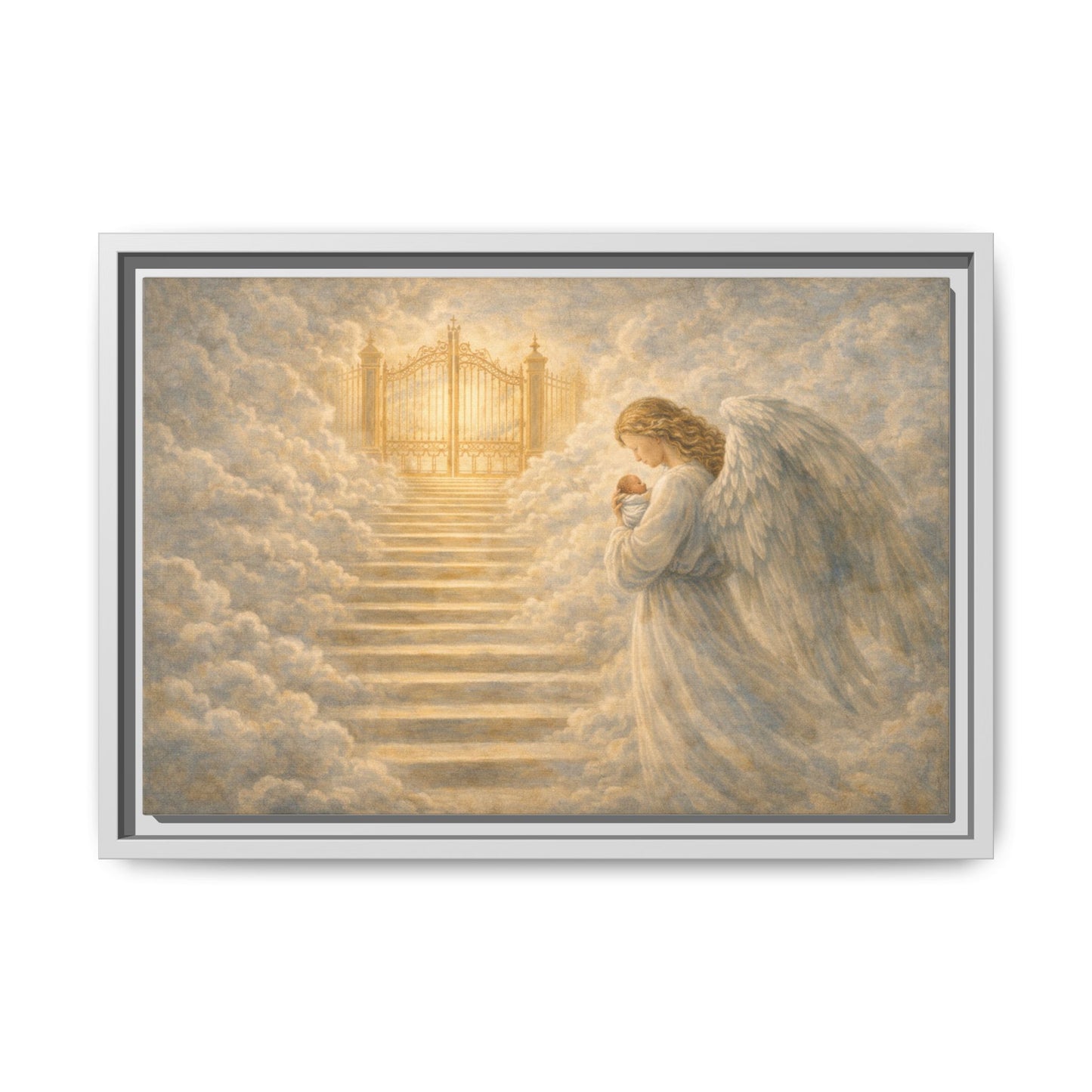 Escorted to Heaven | Guardian Angel Carrying Child Through the Gates Matte Canvas Framed 2 of 3