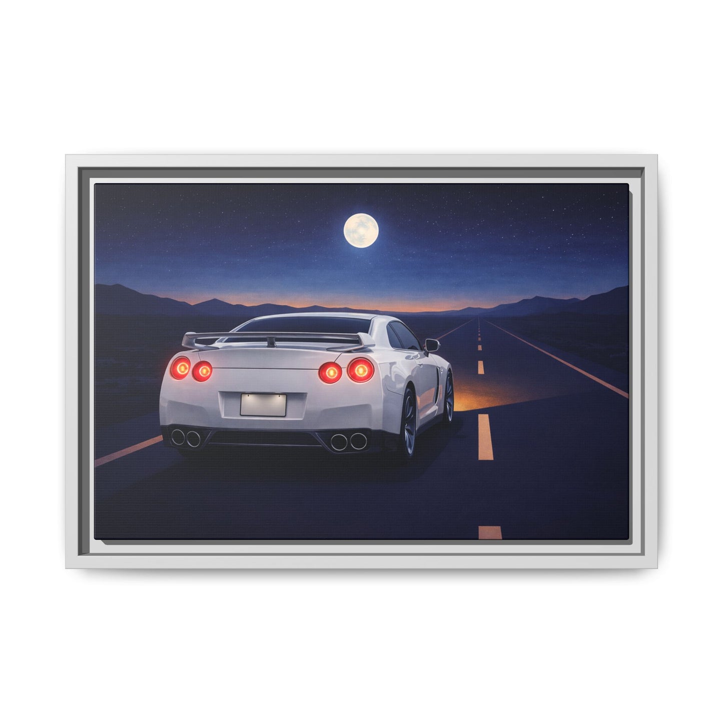 RetroGTR White Night Drive Wall Framed Canvas | JDM Car Decor | Sports Car Poster | Garage Man Cave Bedroom Art 3 of 3