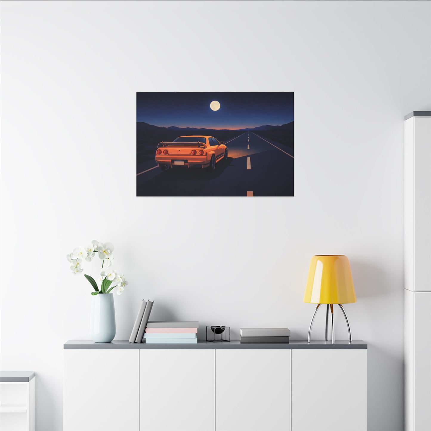 RetroGTR Orange Night Drive Wall Canvas | JDM Car Decor | Sports Car Poster | Garage Man Cave Bedroom Art 1 of 3