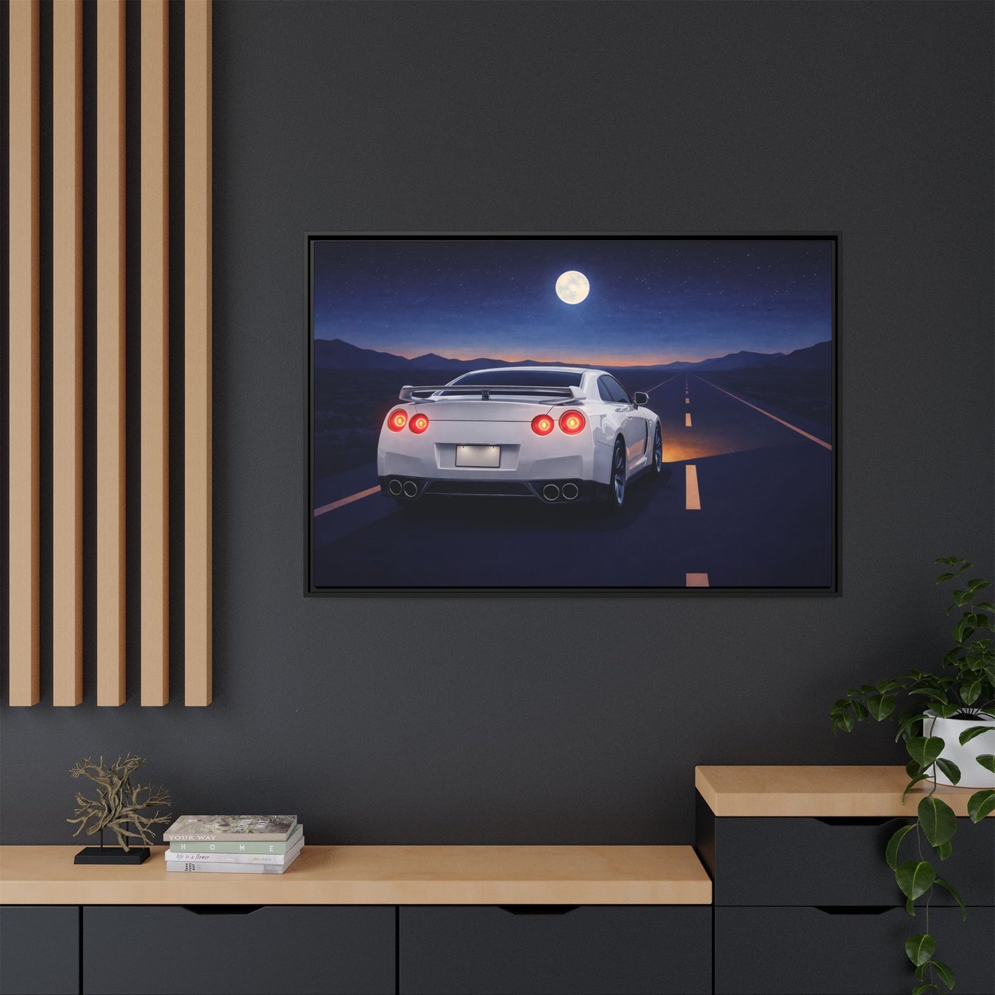RetroGTR White Night Drive Wall Framed Canvas | JDM Car Decor | Sports Car Poster | Garage Man Cave Bedroom Art 3 of 3