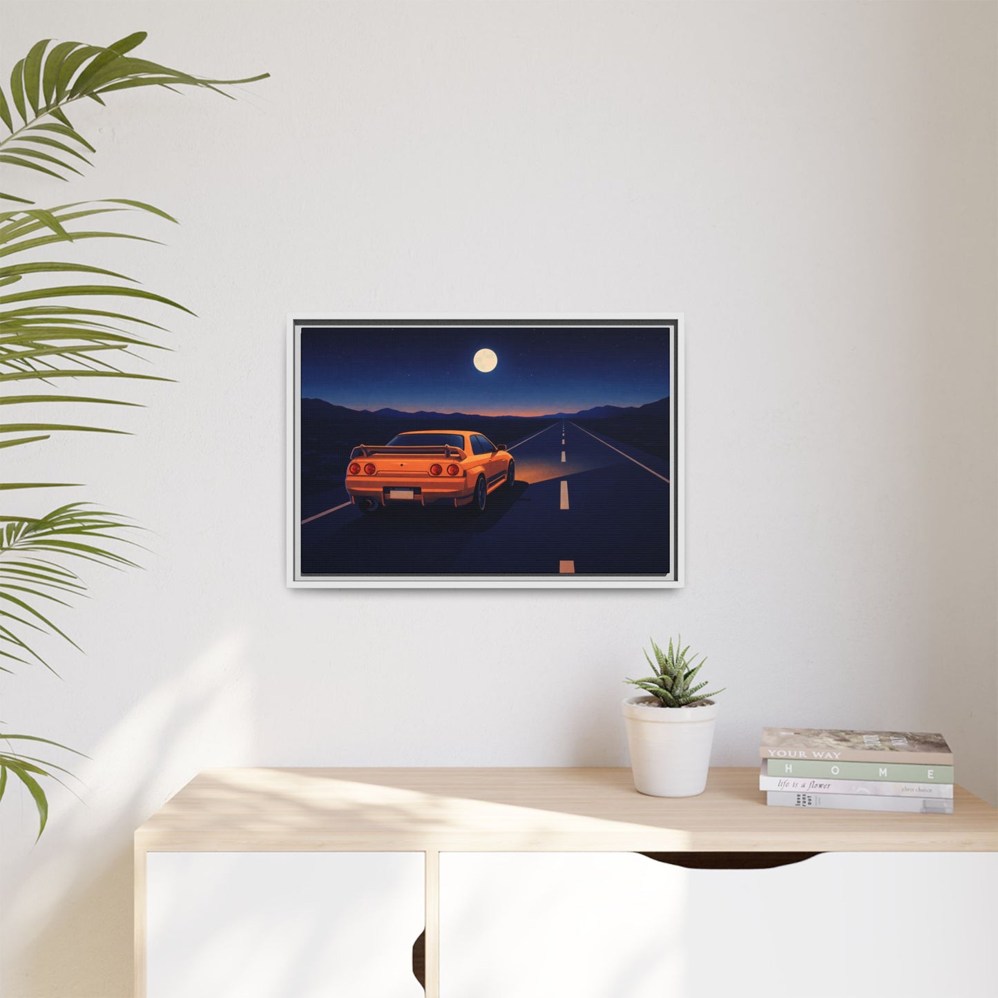 RetroGTR Orange Night Drive Wall Framed Canvas | JDM Car Decor | Sports Car Poster | Garage Man Cave Bedroom Art 1 of 3