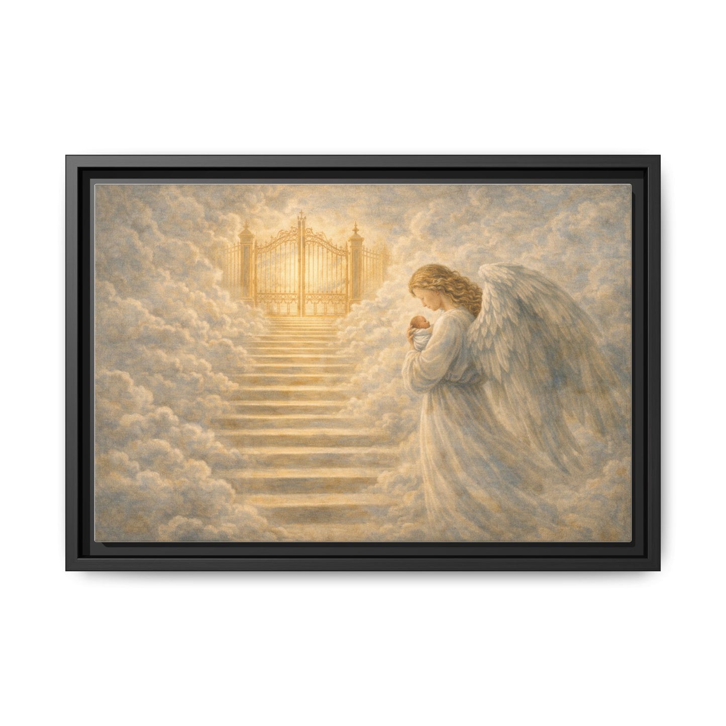 Escorted to Heaven | Guardian Angel Carrying Child Through the Gates Matte Canvas Framed 2 of 3