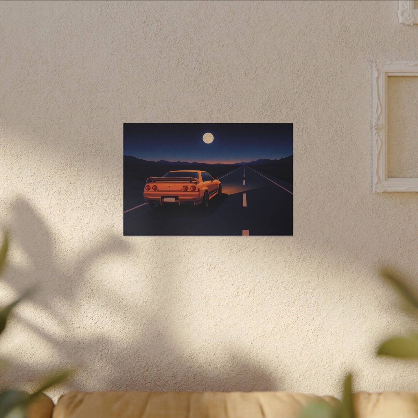 RetroGTR Orange Night Drive Wall Canvas | JDM Car Decor | Sports Car Poster | Garage Man Cave Bedroom Art 1 of 3