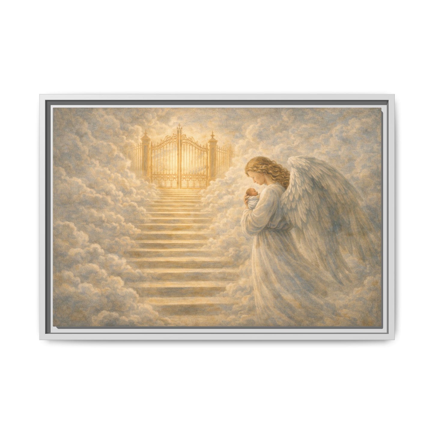 Escorted to Heaven | Guardian Angel Carrying Child Through the Gates Matte Canvas Framed 2 of 3