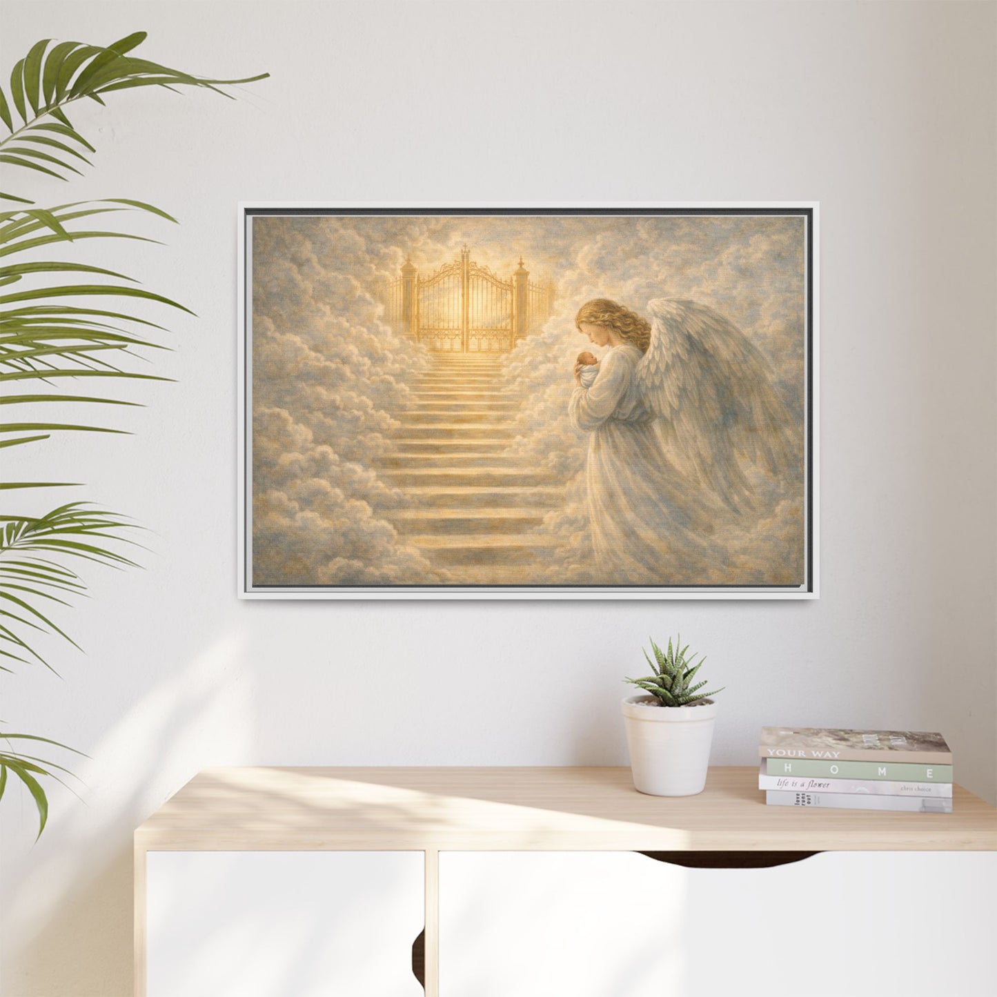 Escorted to Heaven | Guardian Angel Carrying Child Through the Gates Matte Canvas Framed 2 of 3