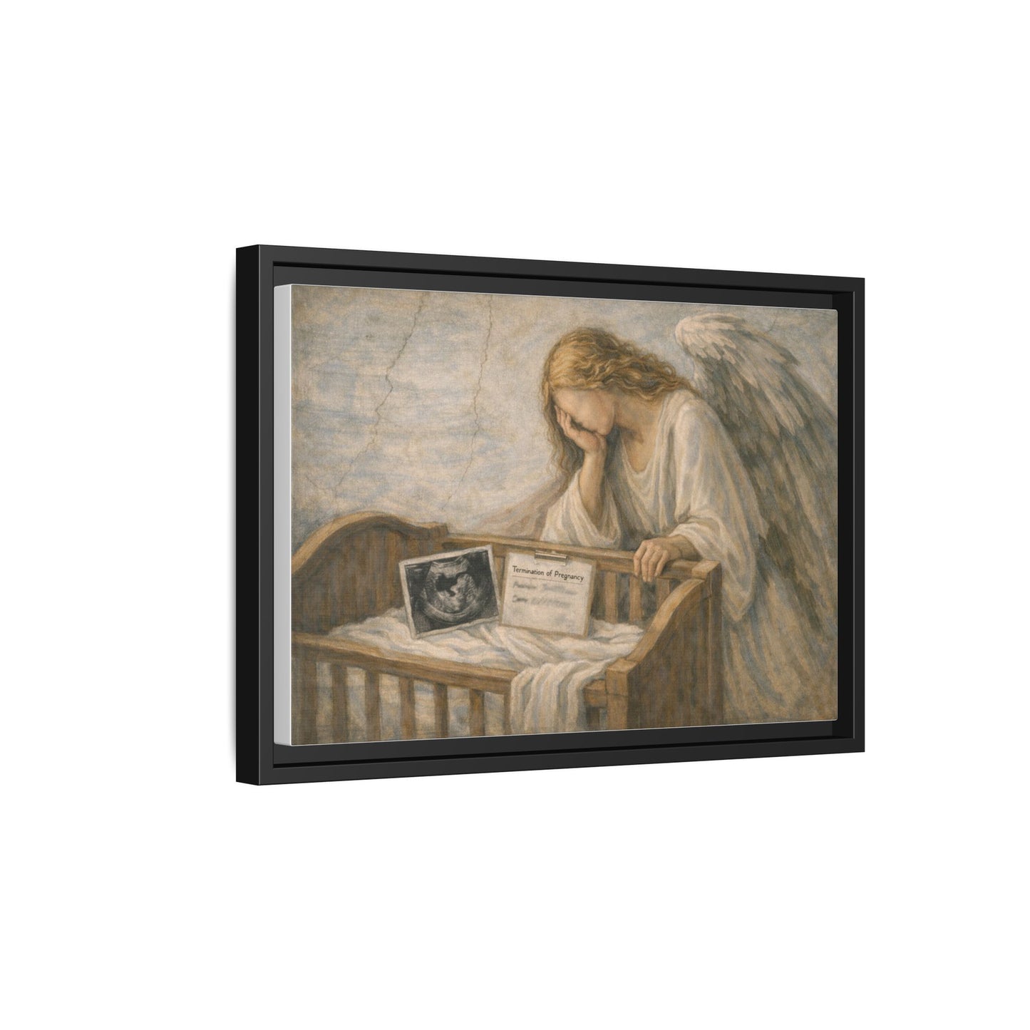 The Angel Who Waited | Weeping Guardian Over Empty Crib | Framed Memorial Canvas Art