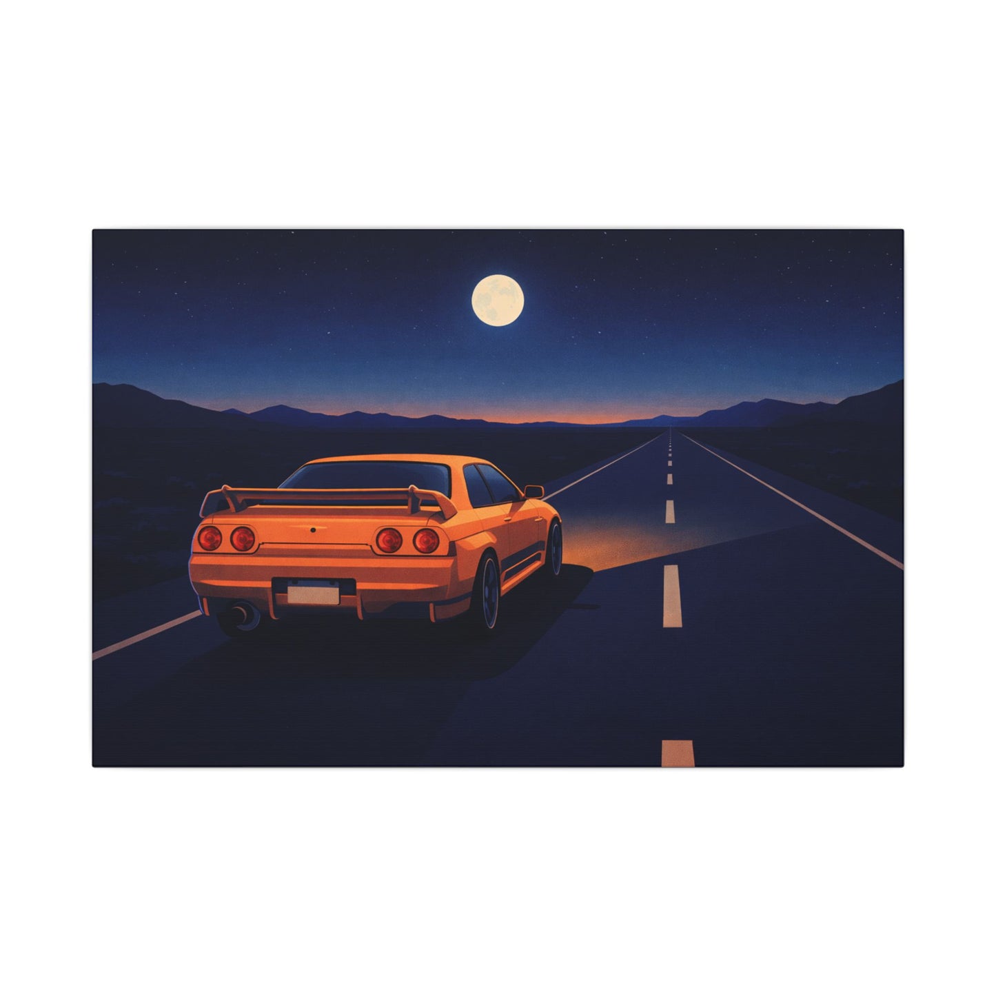 RetroGTR Orange Night Drive Wall Canvas | JDM Car Decor | Sports Car Poster | Garage Man Cave Bedroom Art 1 of 3