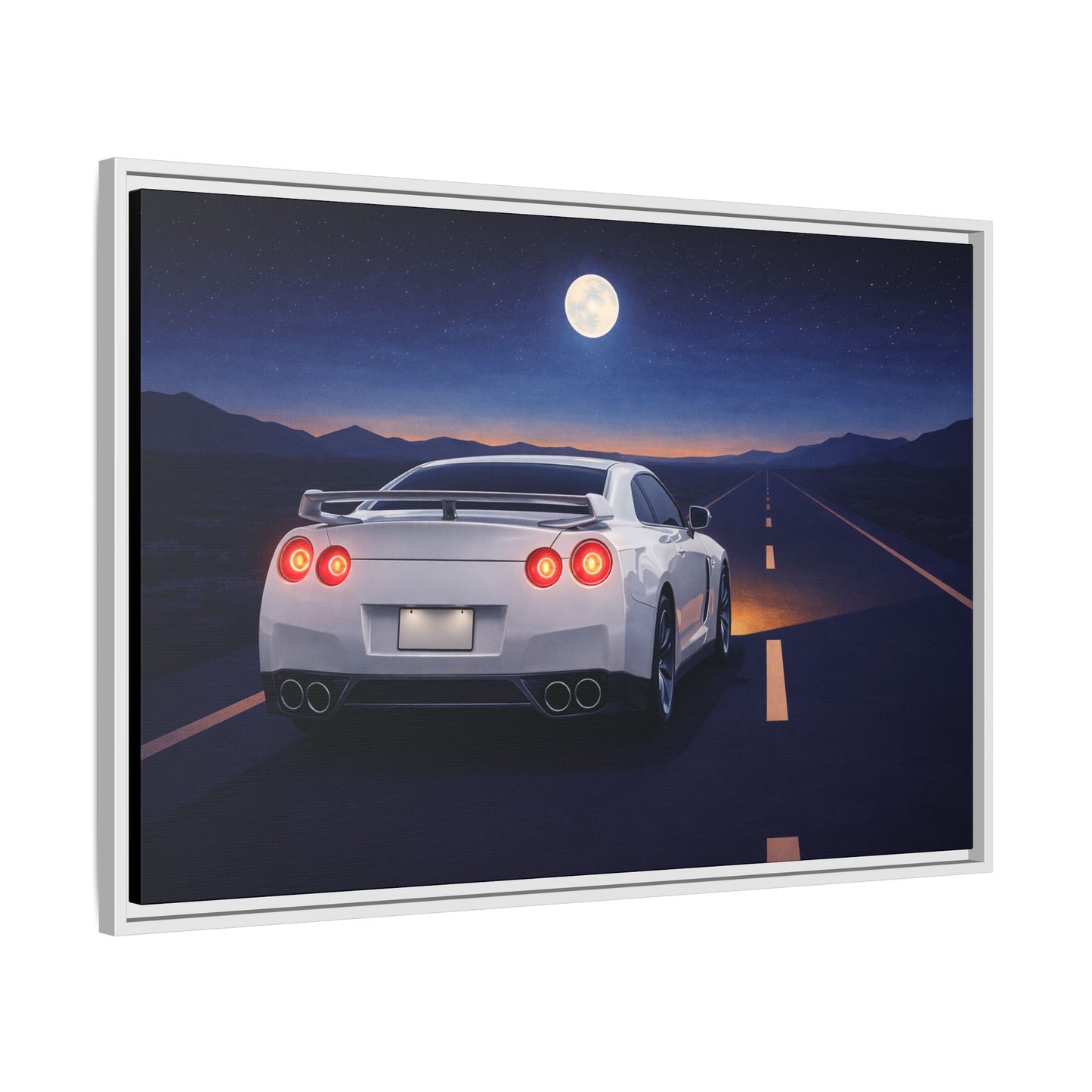 RetroGTR White Night Drive Wall Framed Canvas | JDM Car Decor | Sports Car Poster | Garage Man Cave Bedroom Art 3 of 3