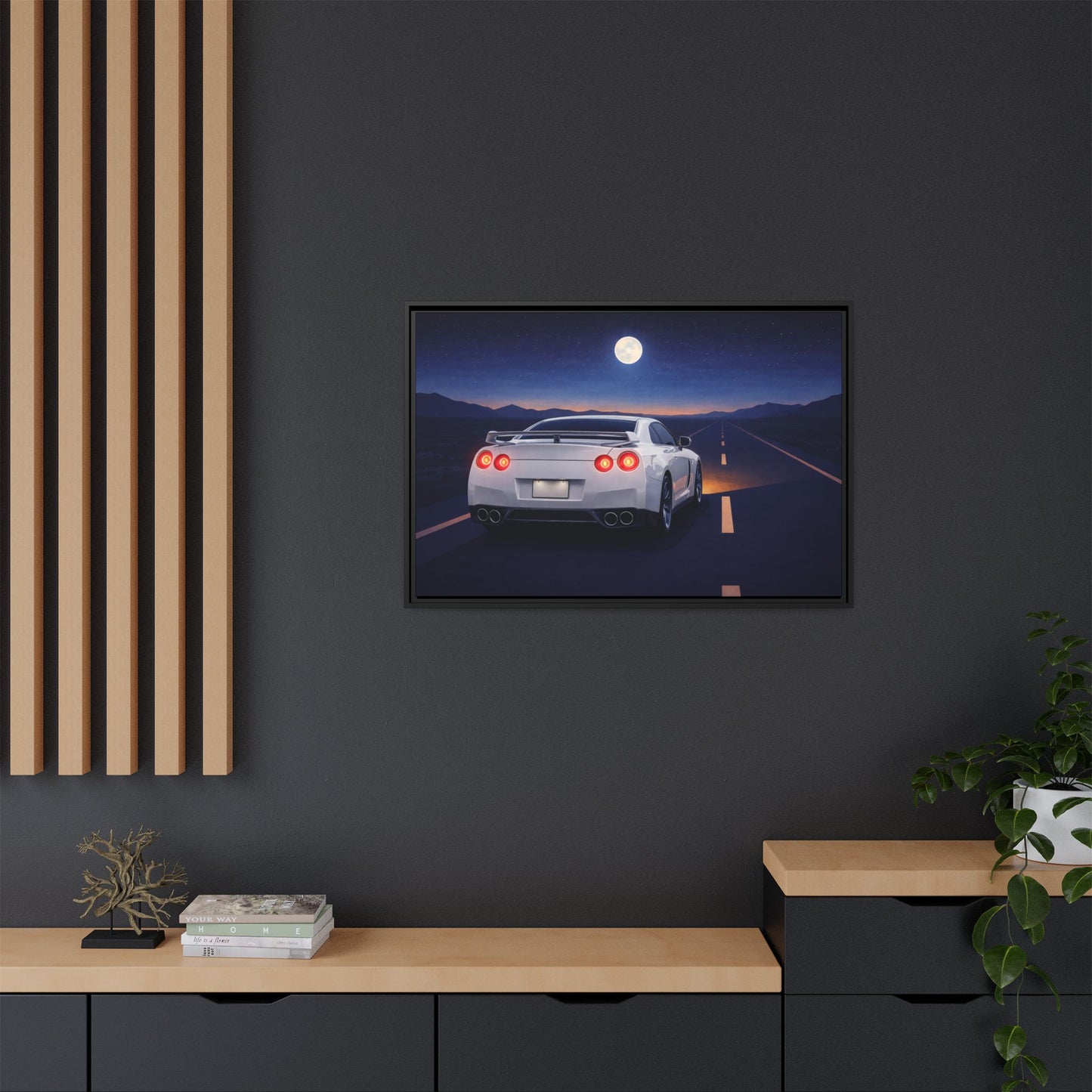 RetroGTR White Night Drive Wall Framed Canvas | JDM Car Decor | Sports Car Poster | Garage Man Cave Bedroom Art 3 of 3