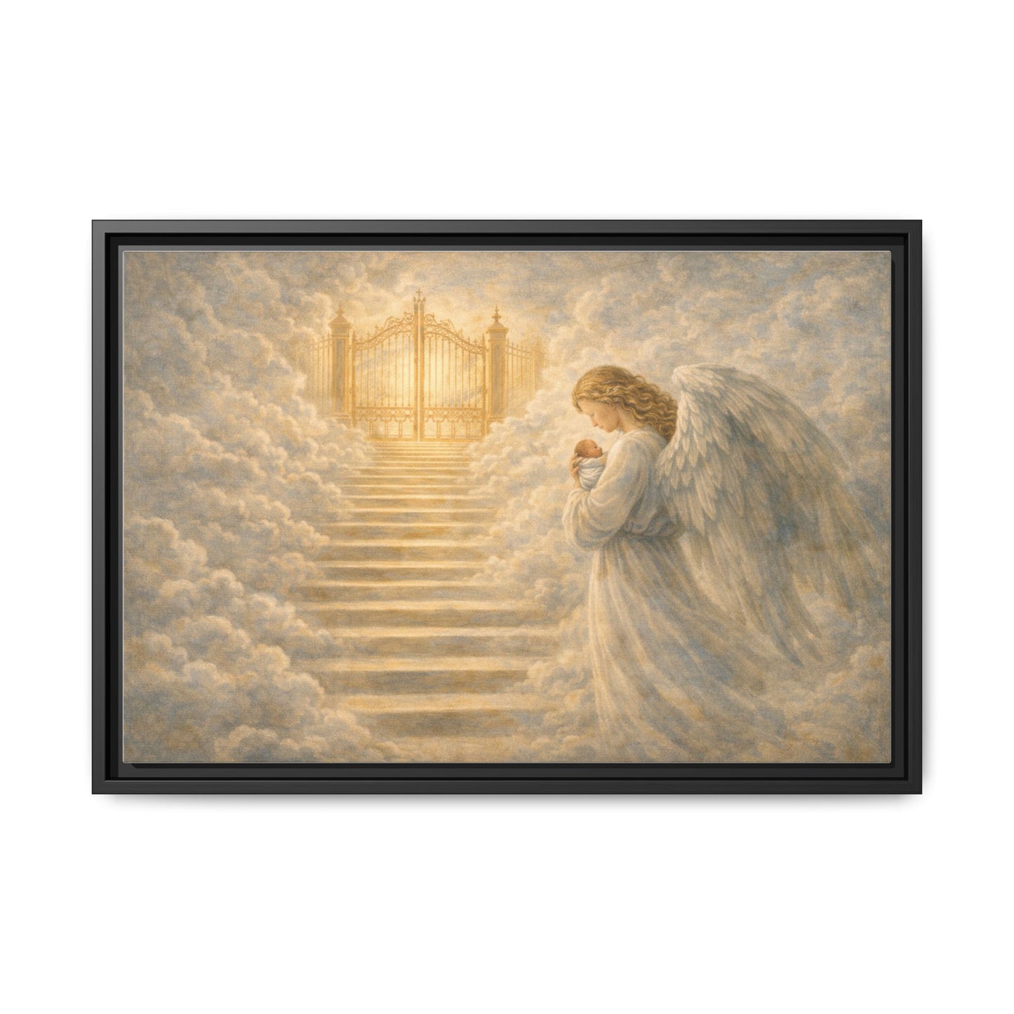Escorted to Heaven | Guardian Angel Carrying Child Through the Gates Matte Canvas Framed 2 of 3