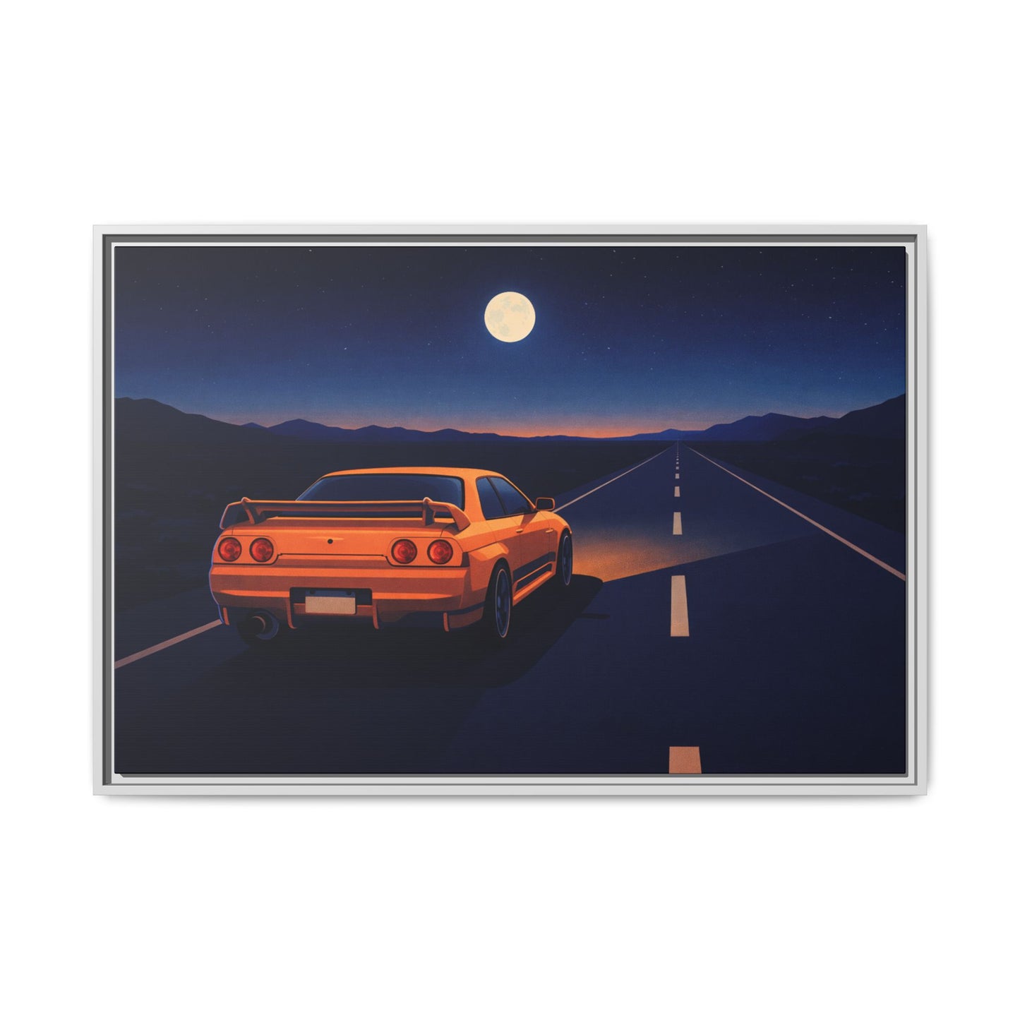 RetroGTR Orange Night Drive Wall Framed Canvas | JDM Car Decor | Sports Car Poster | Garage Man Cave Bedroom Art 1 of 3