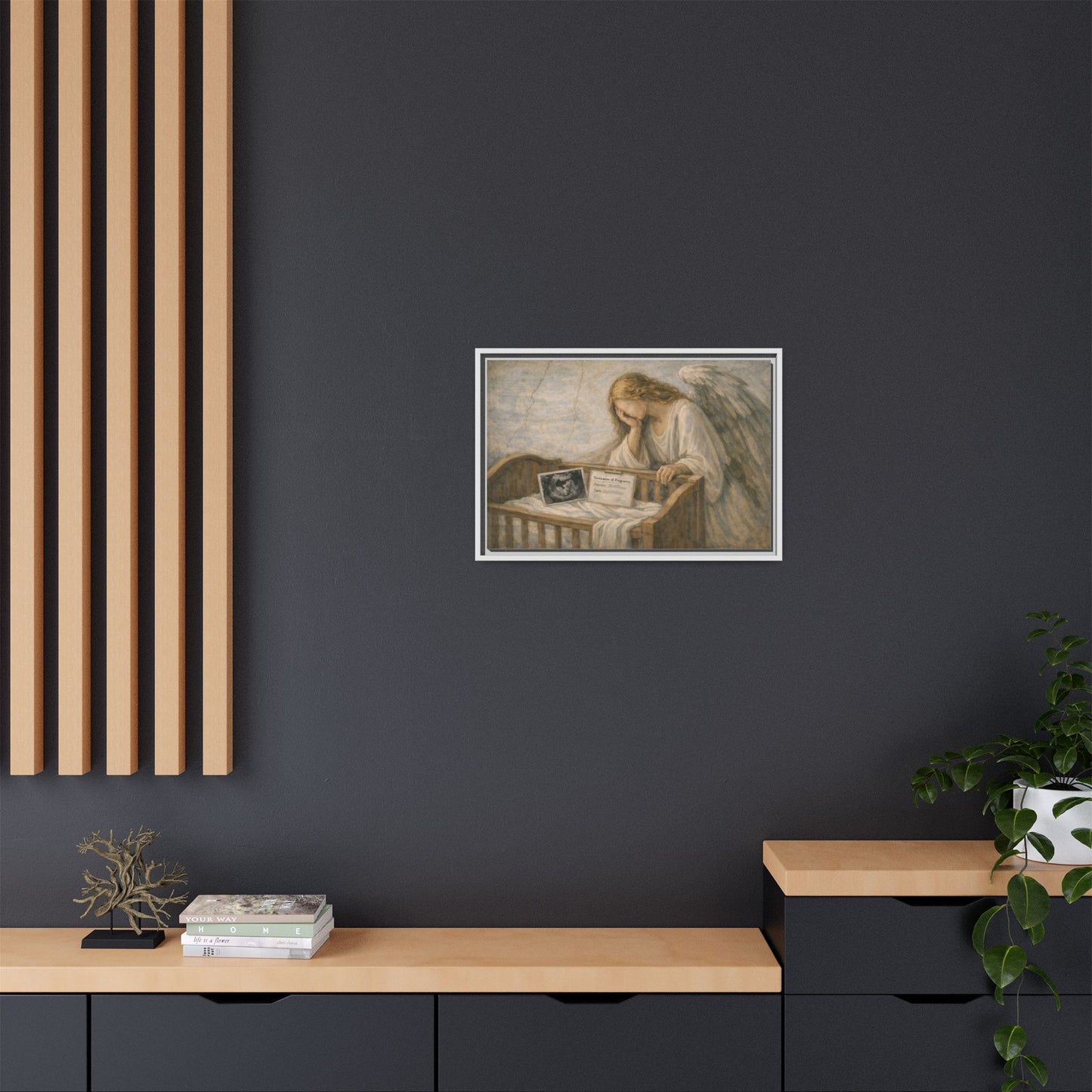 The Angel Who Waited | Weeping Guardian Over Empty Crib | Framed Memorial Canvas Art