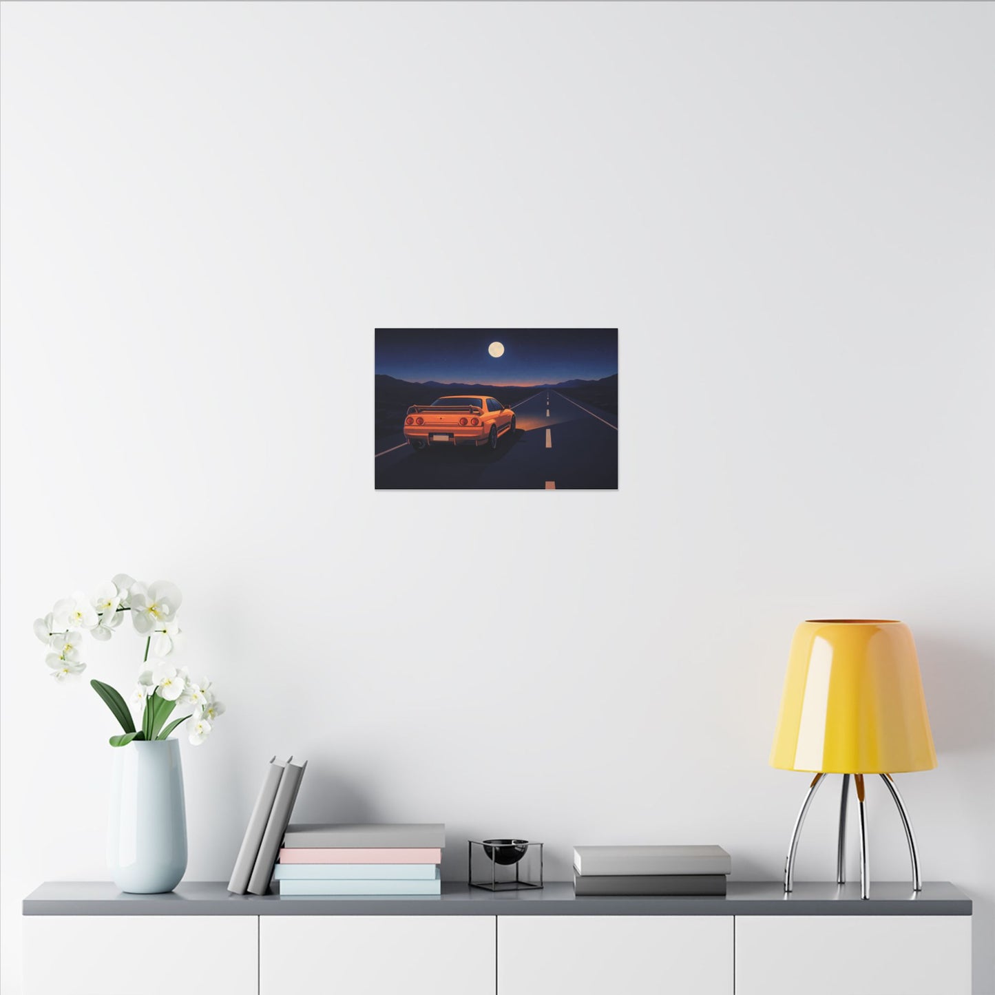 RetroGTR Orange Night Drive Wall Canvas | JDM Car Decor | Sports Car Poster | Garage Man Cave Bedroom Art 1 of 3
