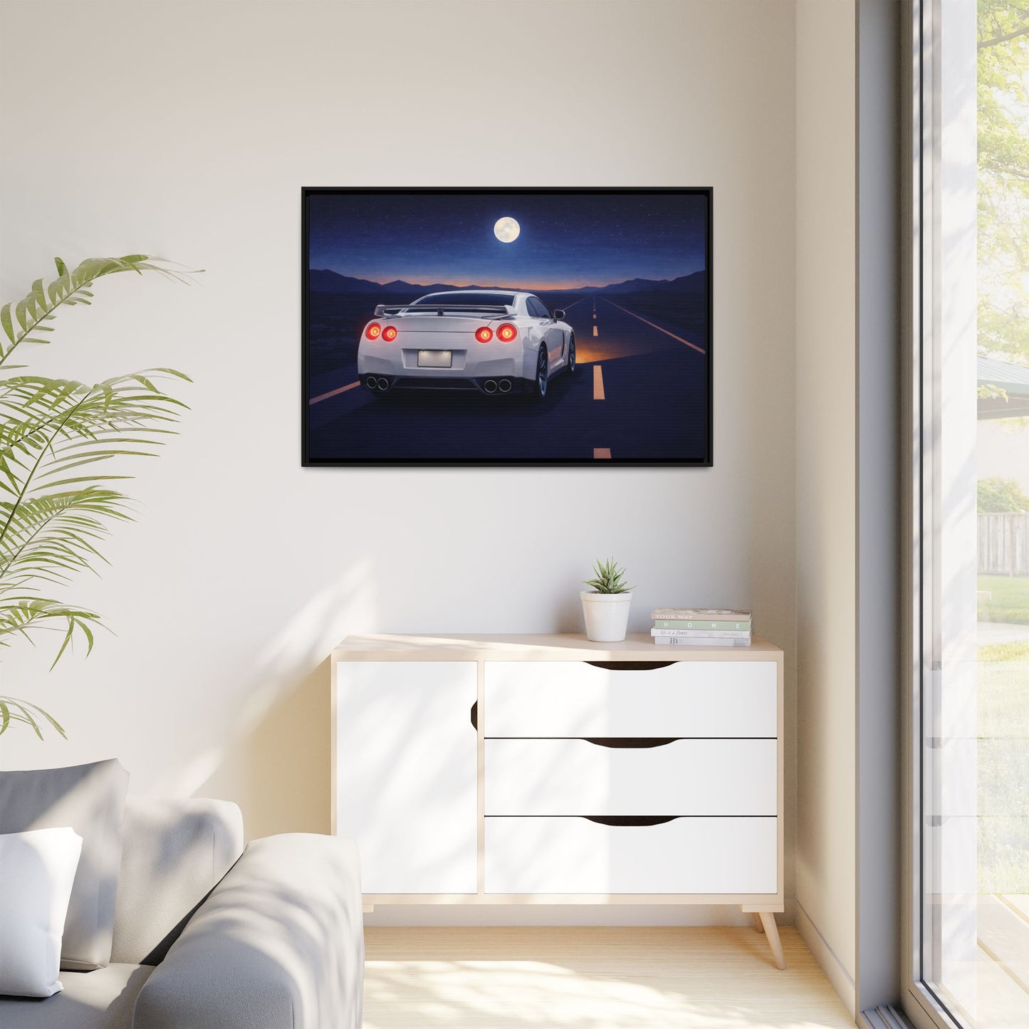 RetroGTR White Night Drive Wall Framed Canvas | JDM Car Decor | Sports Car Poster | Garage Man Cave Bedroom Art 3 of 3
