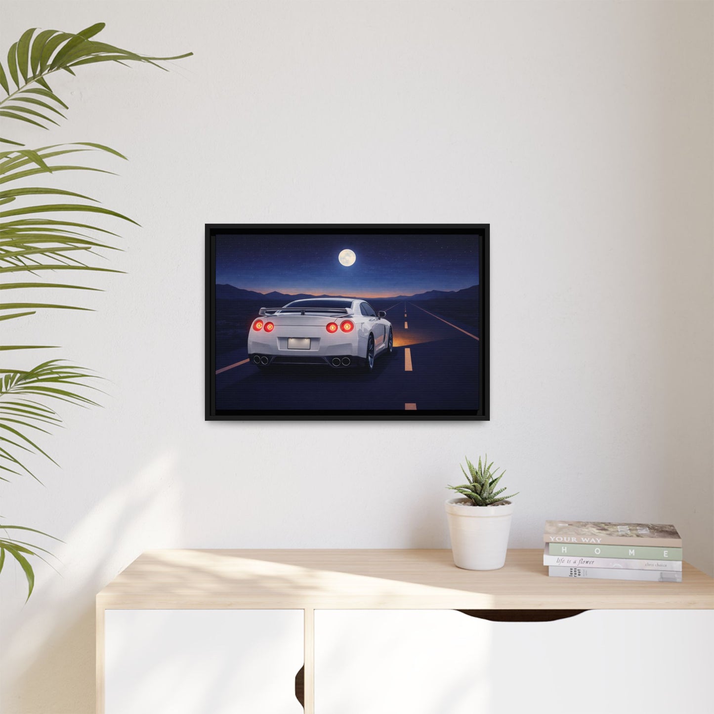 RetroGTR White Night Drive Wall Framed Canvas | JDM Car Decor | Sports Car Poster | Garage Man Cave Bedroom Art 3 of 3
